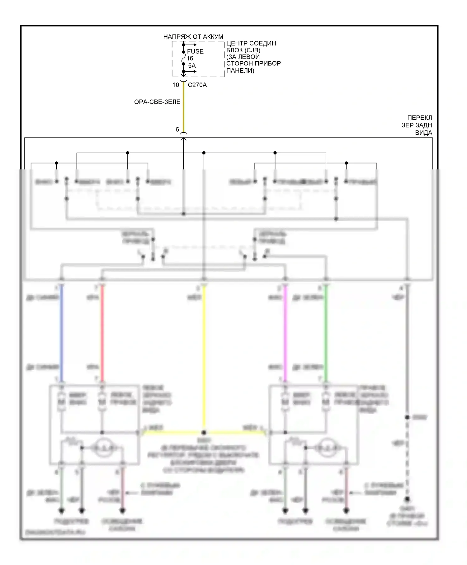 Mountaineer Mercury II (2001-2005): Электросхема управления зеркалами заднего вида 