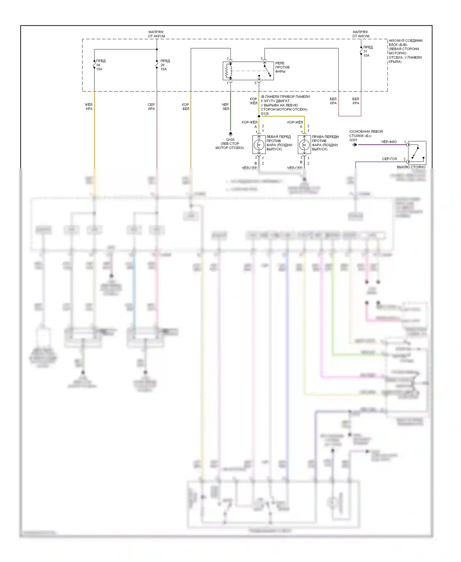 Mountaineer Mercury III (2005-2010): Электросхема фар, без автоламп 