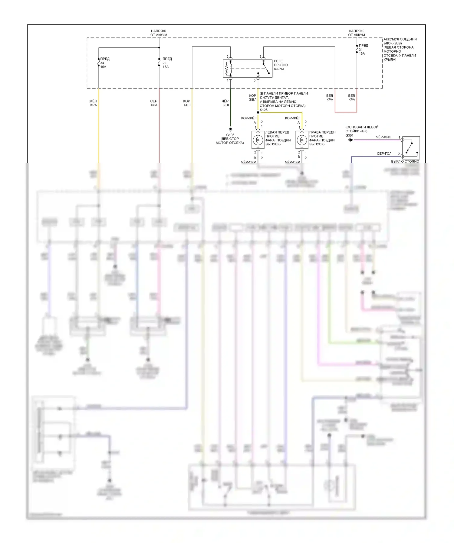Mountaineer Mercury III (2005-2010): Электросхема фар, с автолампами 