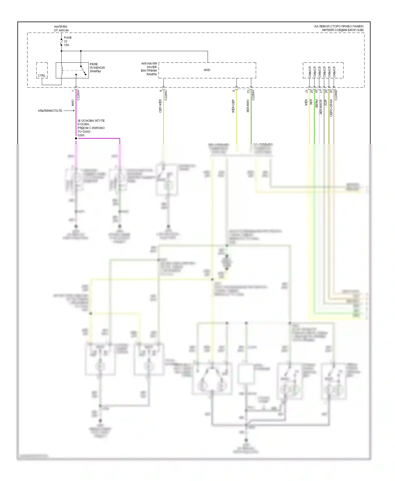 Mountaineer Mercury III (2005-2010): Электросхема освещения салона (1 из 2) 