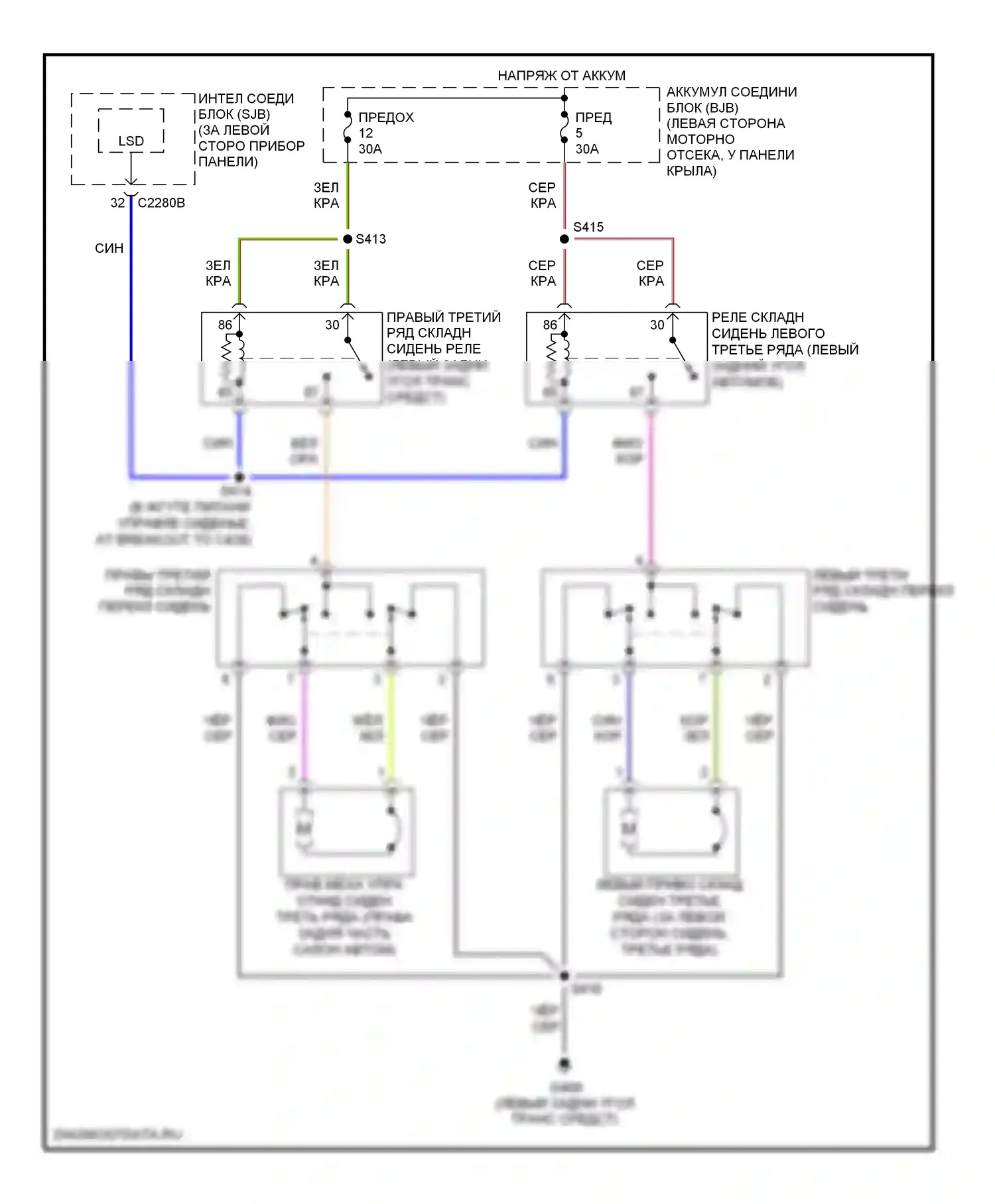Mountaineer Mercury III (2005-2010): Электросхема складного сиденья третьего ряда 