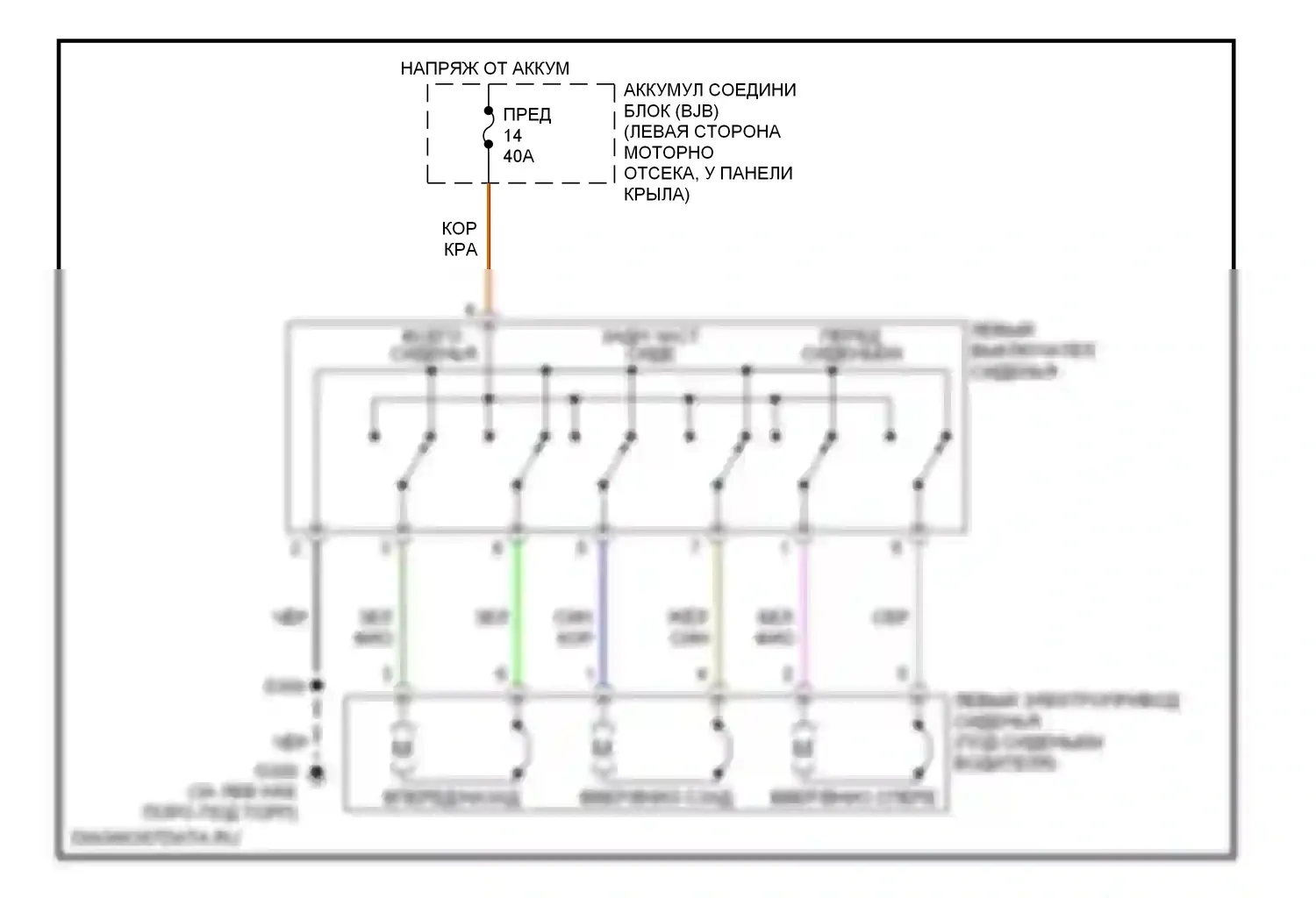 Mountaineer Mercury III (2005-2010): Питание водительского сиденья электросхема соединений, с 6-сторонним сиденьем питания 