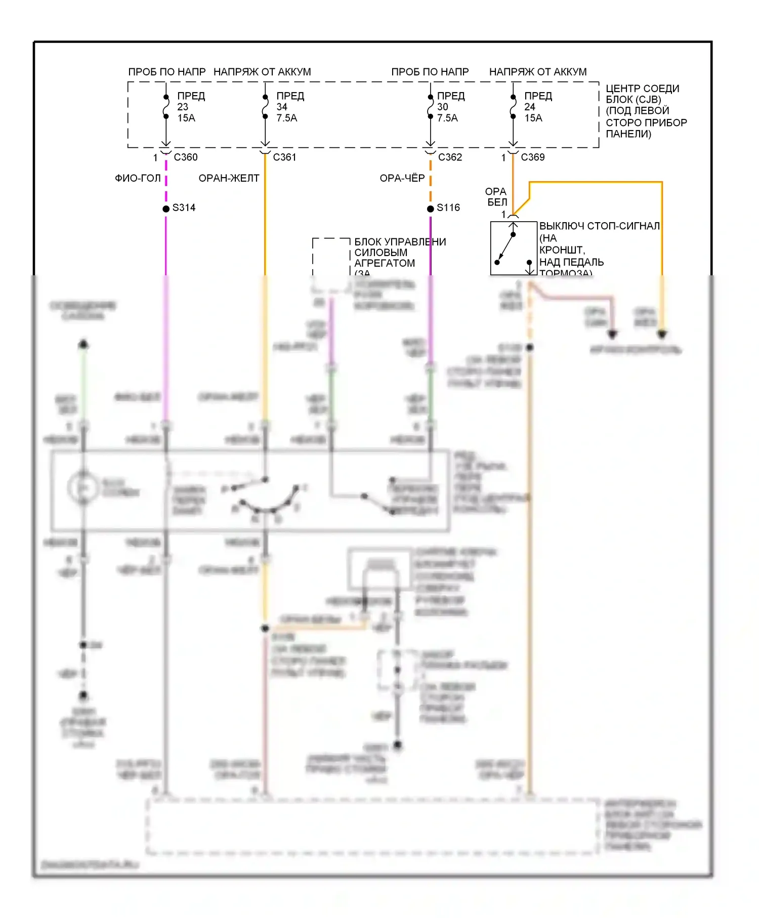 Mystique Mercury I (1994-2000): Электросхема блокировки селектора 