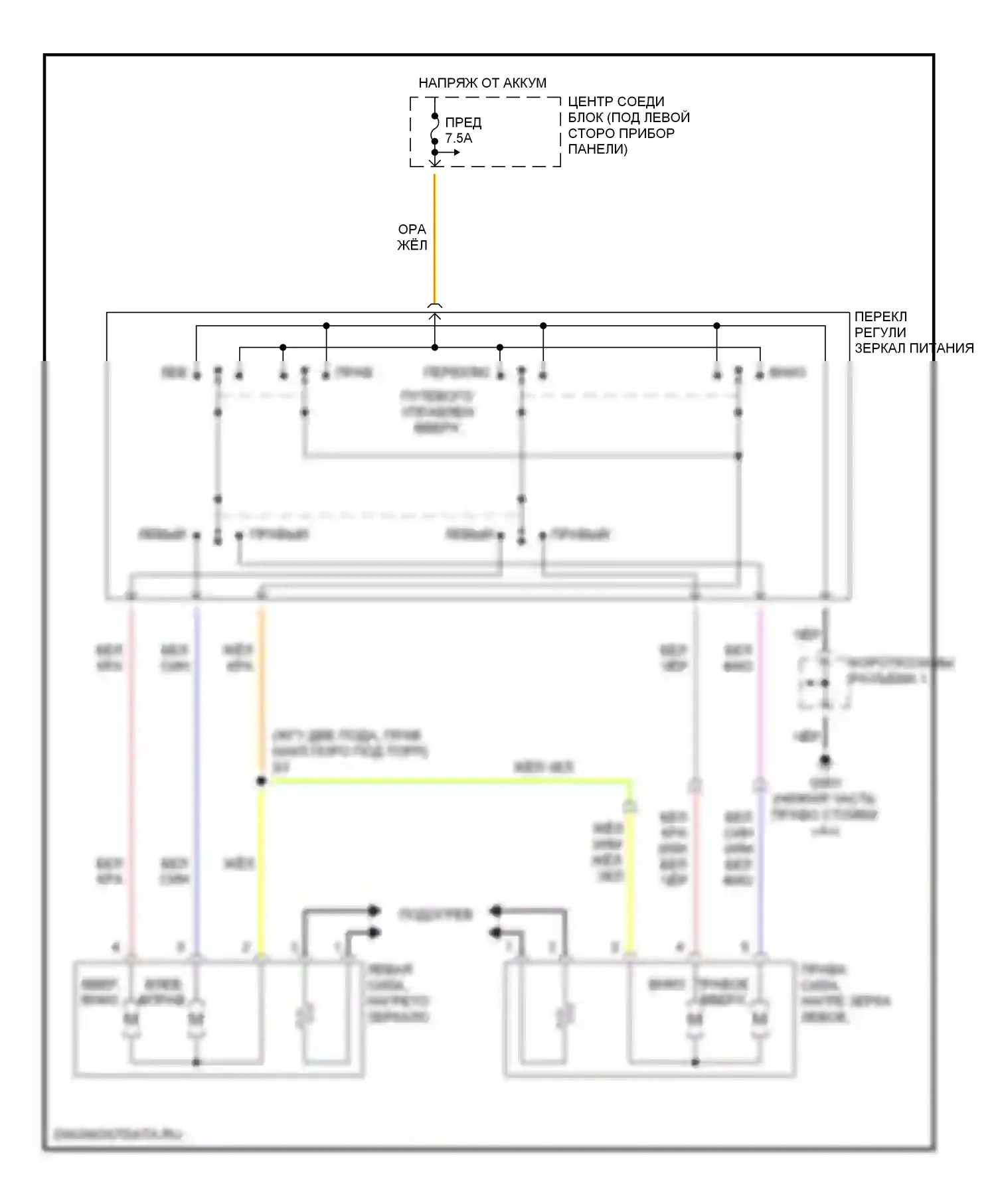 Mystique Mercury I (1994-2000): Электросхема силового зеркала 