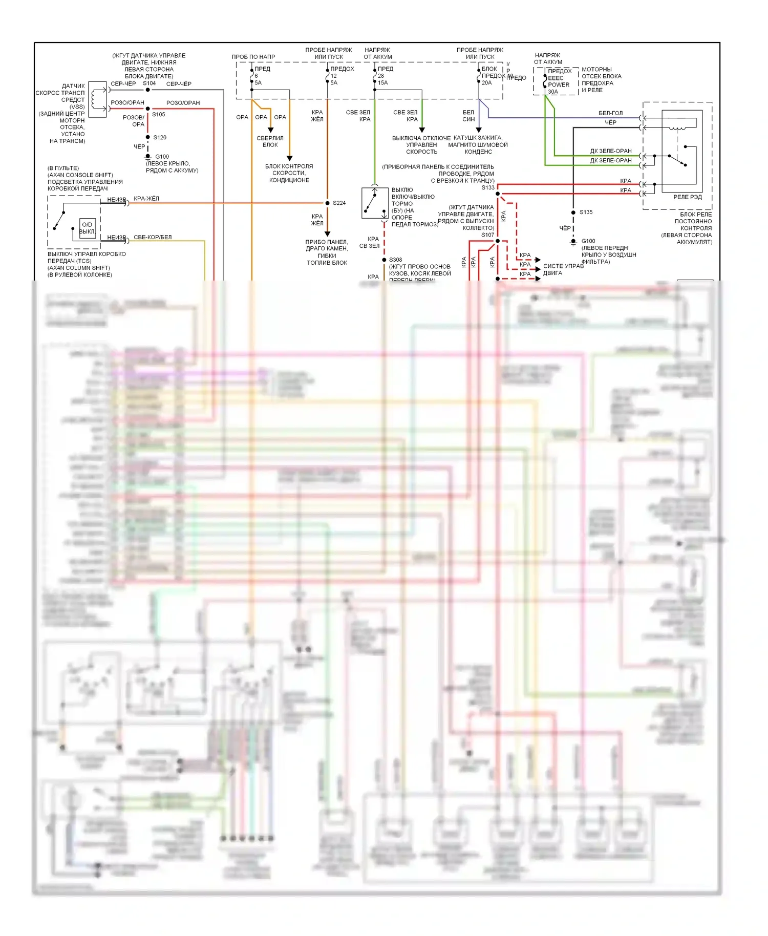 Sable Mercury III (1995-1999): 3.0l 12-клапанный, электросхема коробки передач 