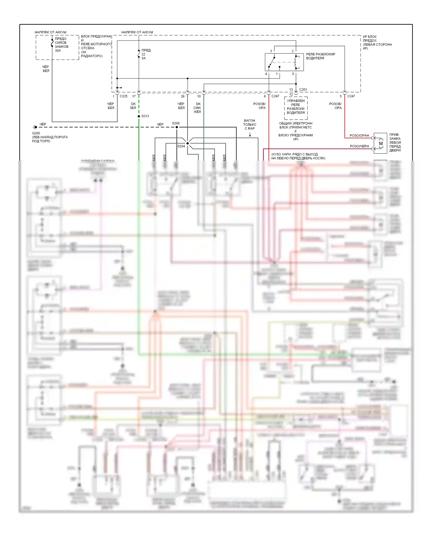 Sable Mercury III (1995-1999): Электросхема замка силовой двери 