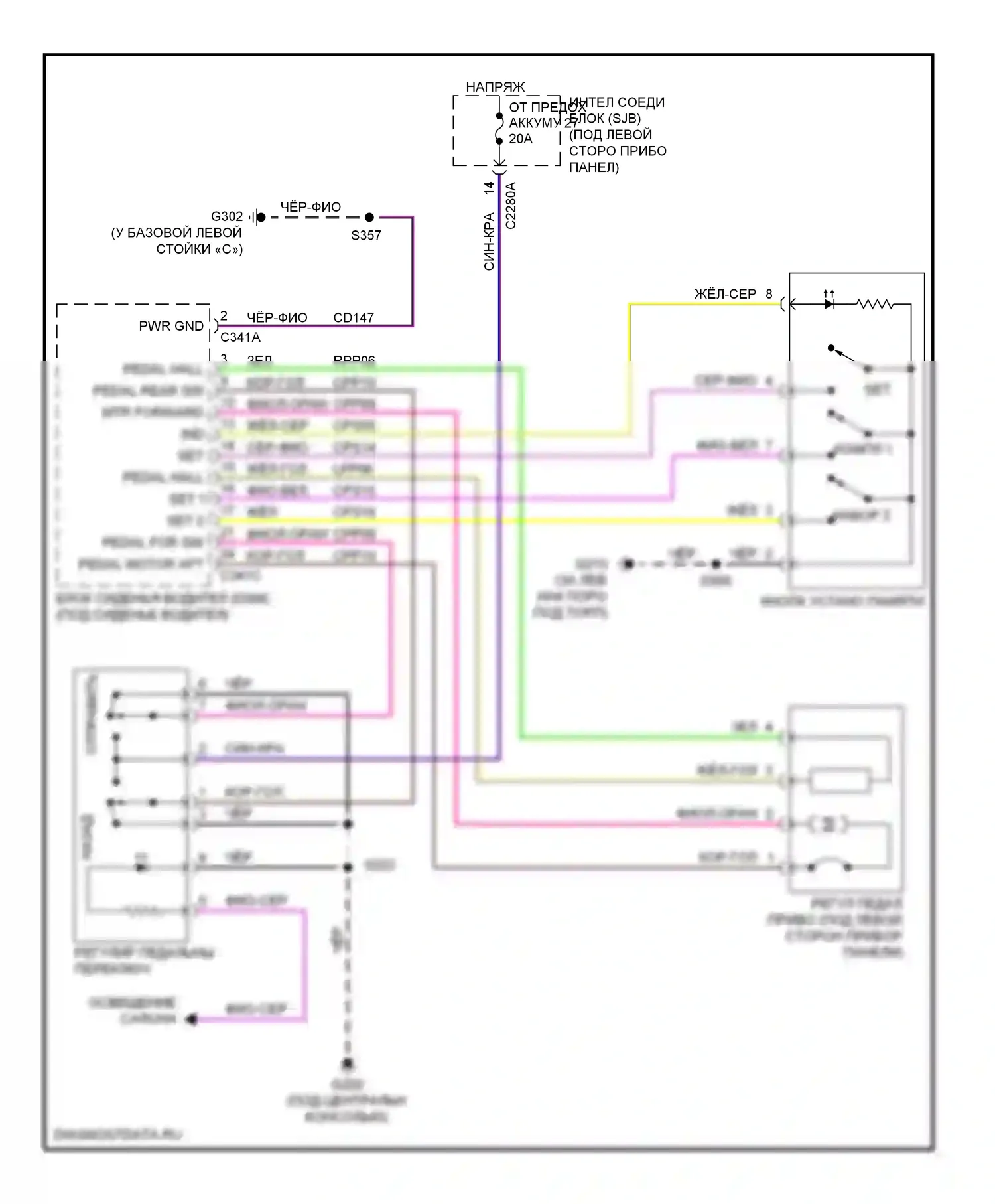 Sable Mercury V (2007-2009): Электросхема регулируемой педали 