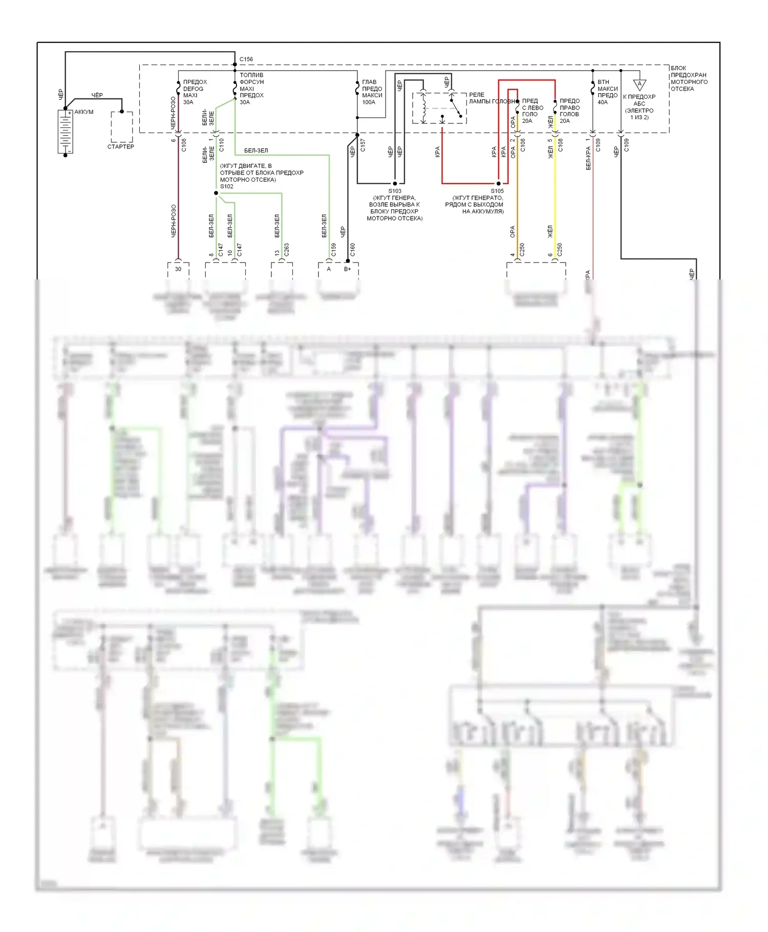 Tracer Mercury I (1991-1999): Электросхема блока предохранителей реле (1 из 2) 