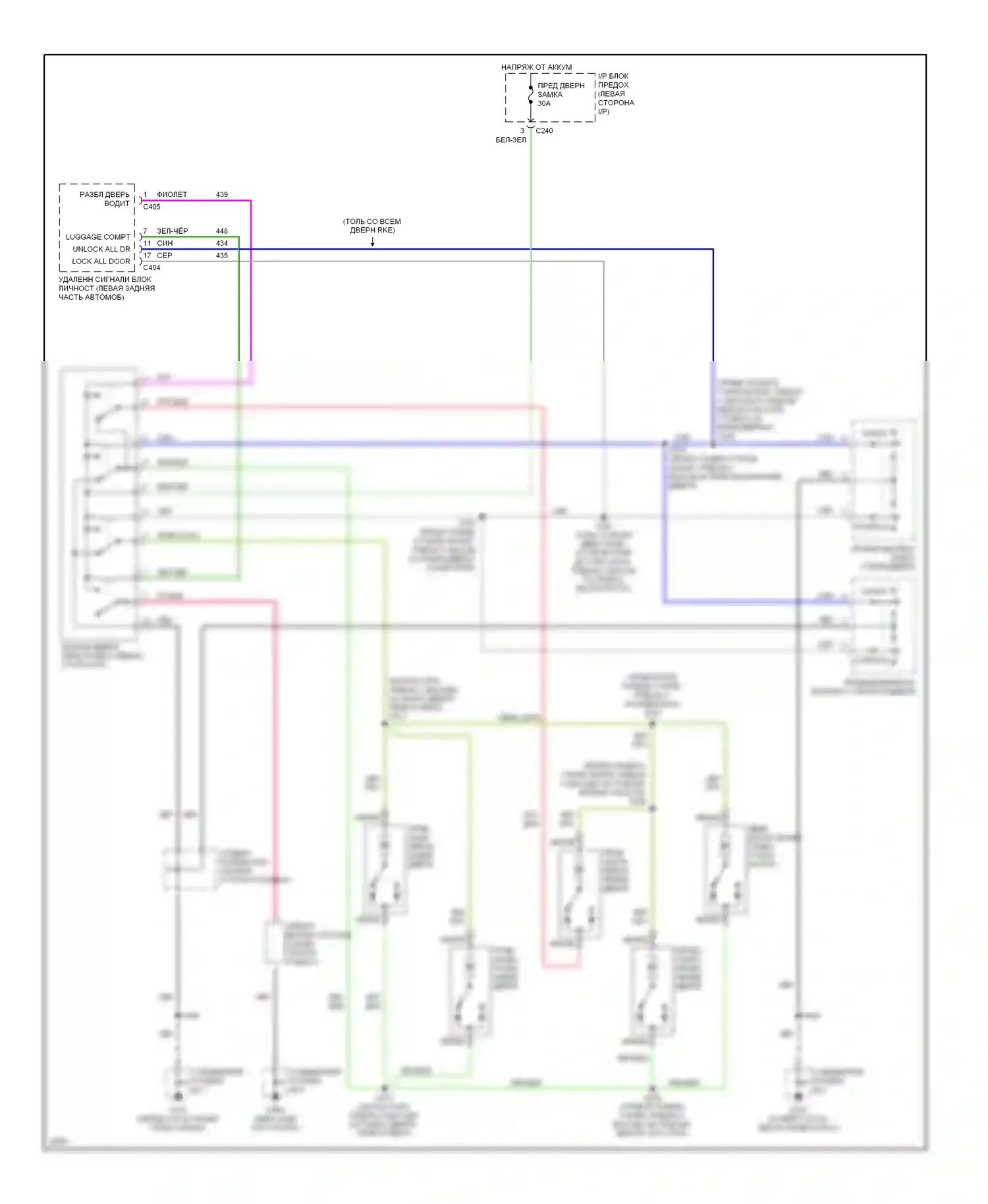 Tracer Mercury I (1991-1999): Электросхема замка двери 