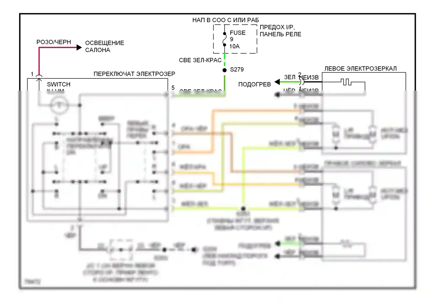 Villager Mercury I (1992-1998): Электросхема силового зеркала 