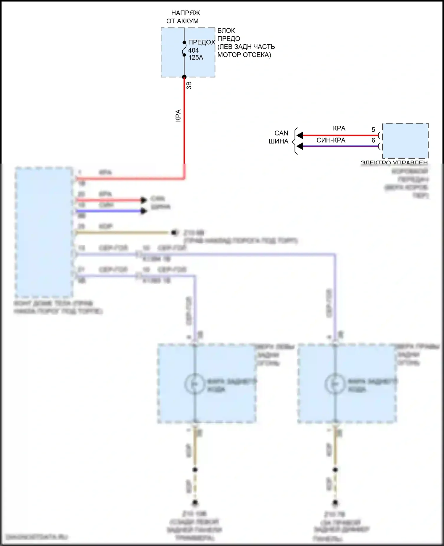Cooper Clubman MINI II (2015-2019): Электросхема фонарей заднего хода 