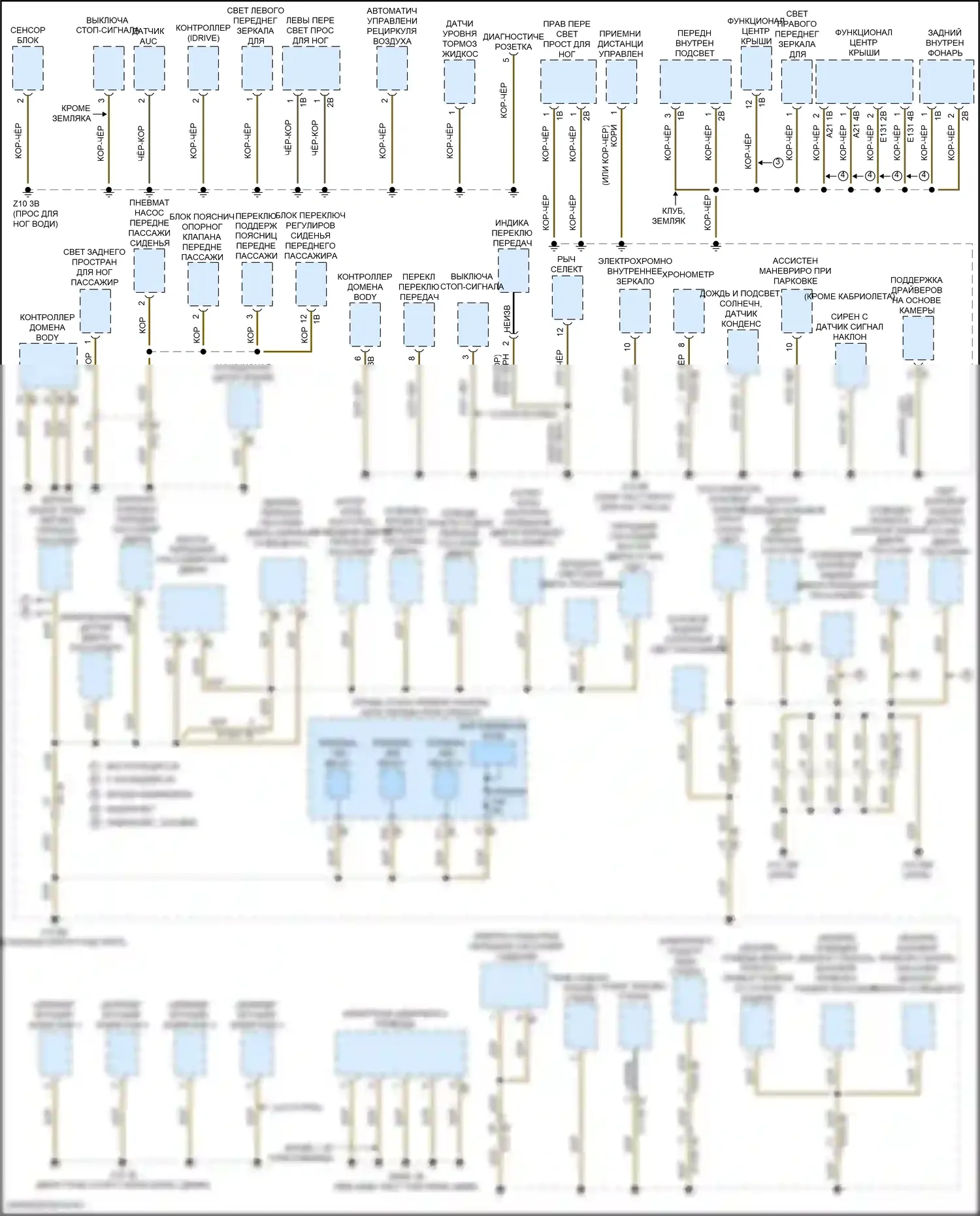 Cooper S Clubman MINI II рестайлинг (2019-2024): Электросхема точек подключения масс (2 из 4) 