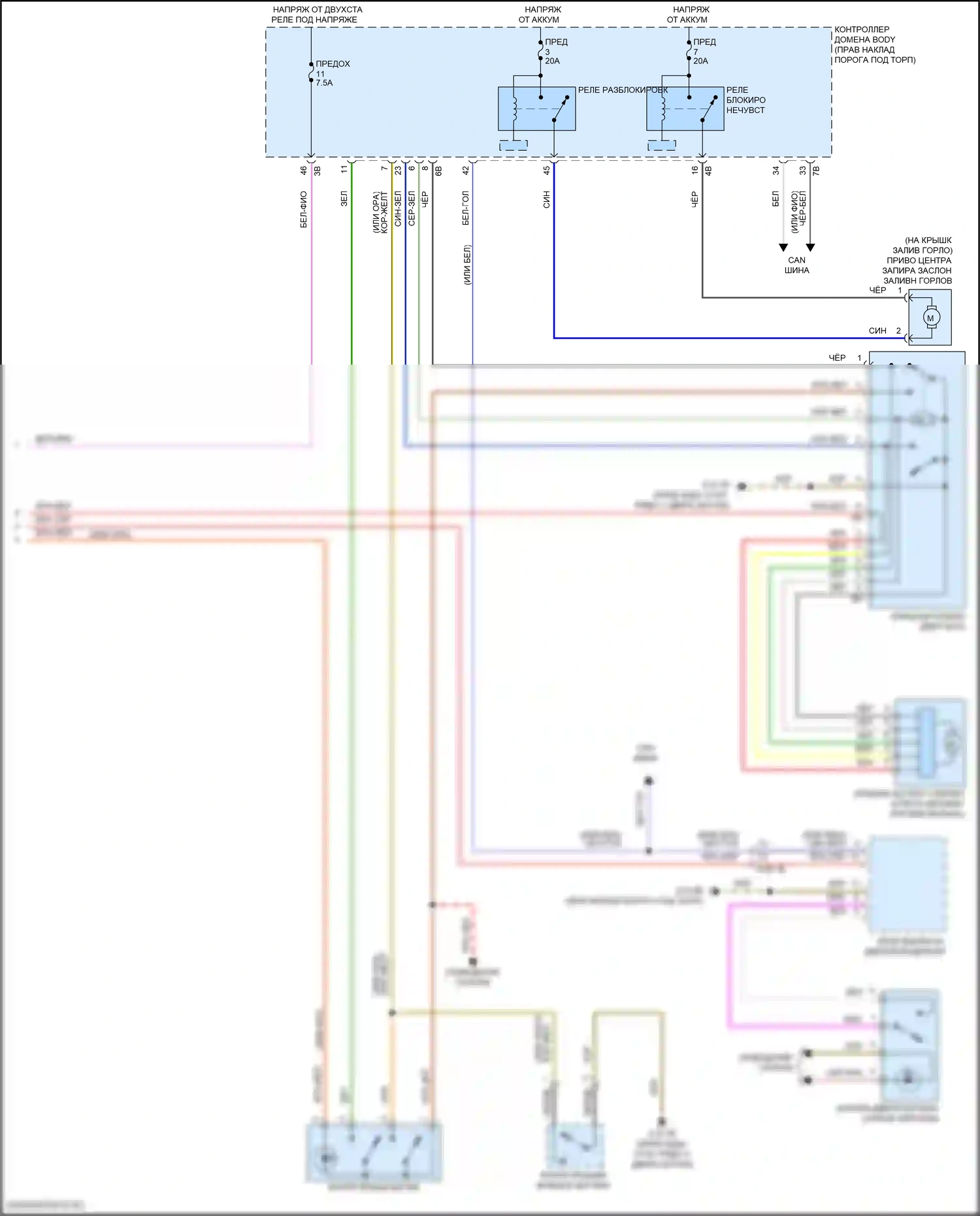 Cooper S Countryman MINI II рестайлинг (2020-2023): Электросхема открытия багажника и лючка топливного бака (2 из 2) 