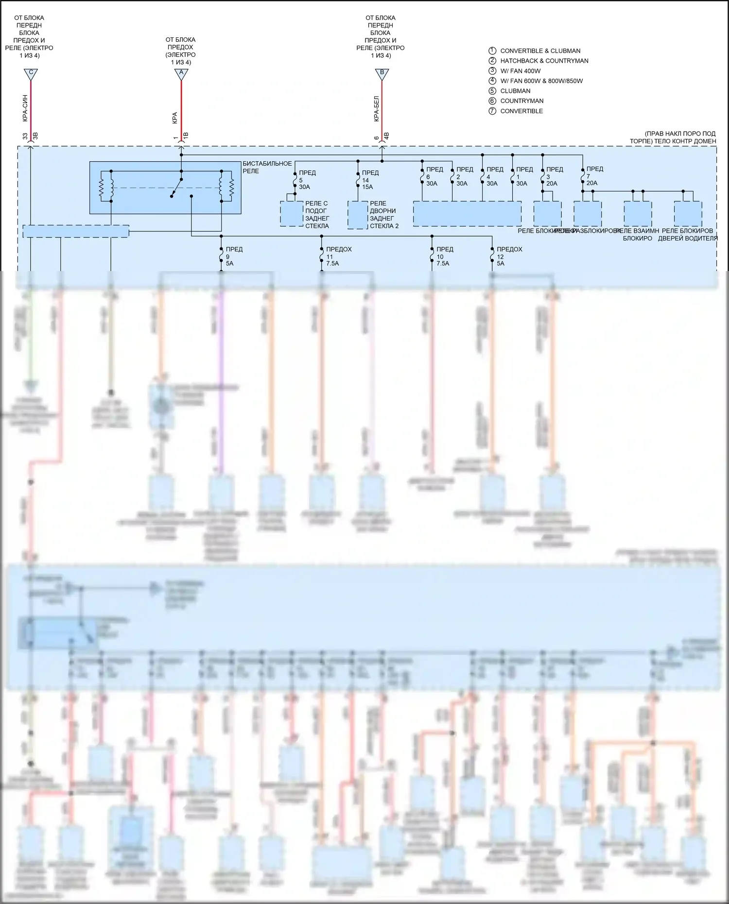 Cooper S Countryman MINI II (2016-2020): Электросхема блока предохранителей реле (2 из 4) 