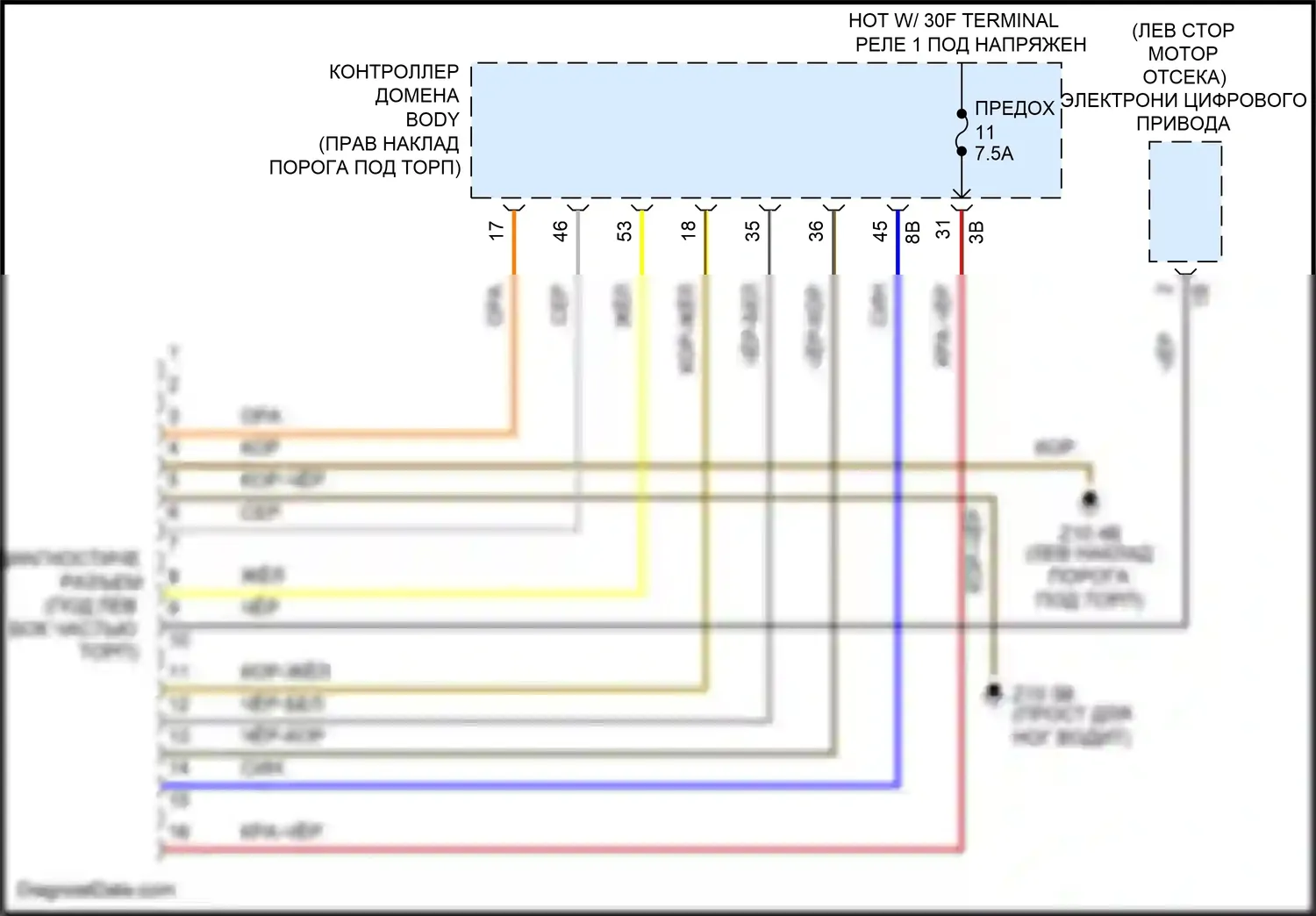 Cooper S MINI III (2013-2018): Электросхема диагностического разхъема, хэтчбек 