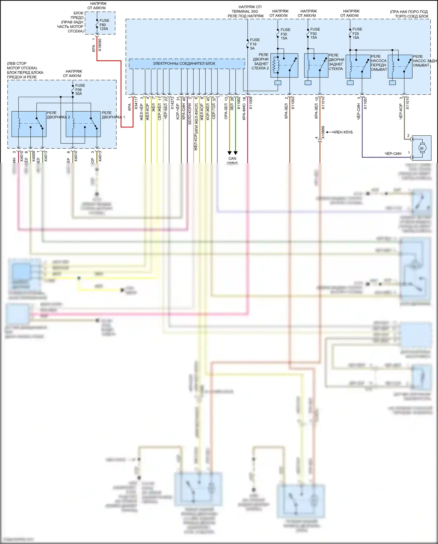 Cooper S MINI III (2013-2018): Электросхема передних и задних дворников и омывателей, купе 