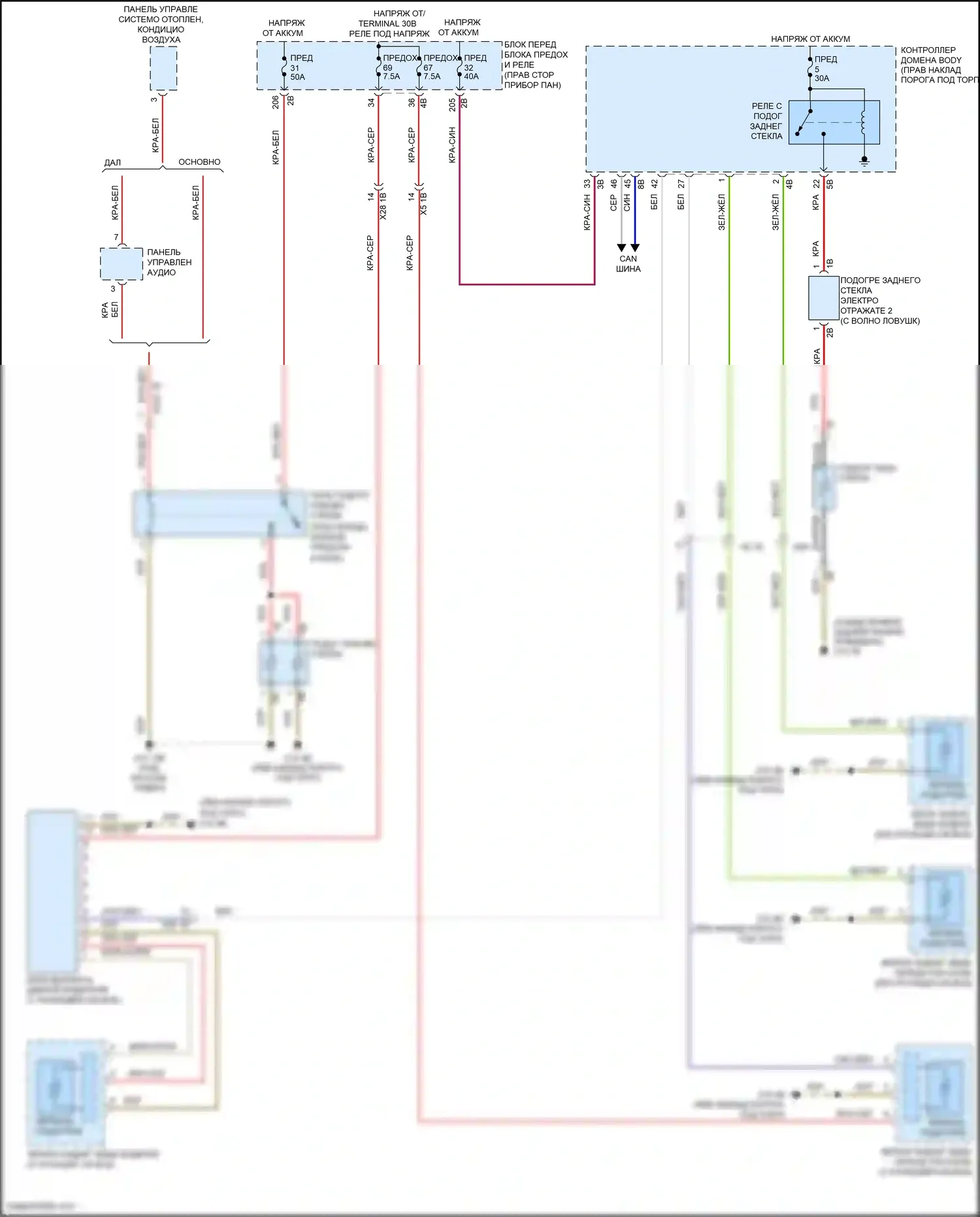 Cooper S MINI III (2013-2018): Электросхема подогрева стекол, хэтчбек 