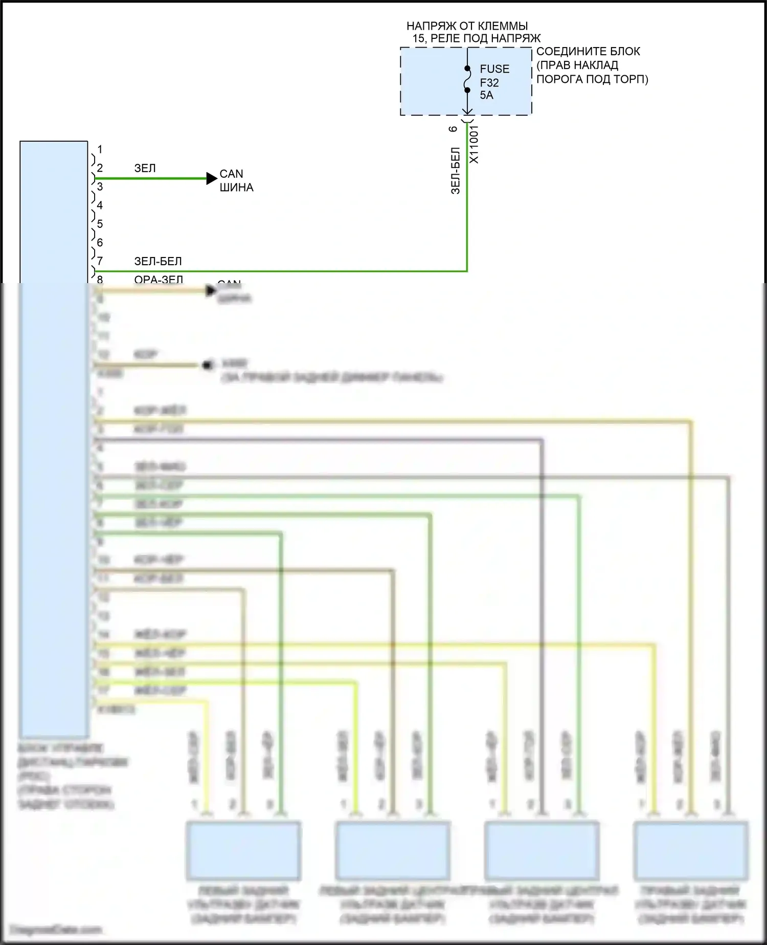 Cooper S MINI III (2013-2018): Электросхема парктроника, купе 