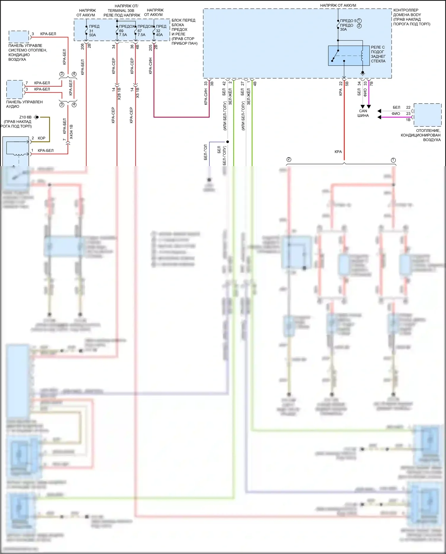 Cooper SD Clubman MINI II (2015-2019): Электросхема подогрева стекол 