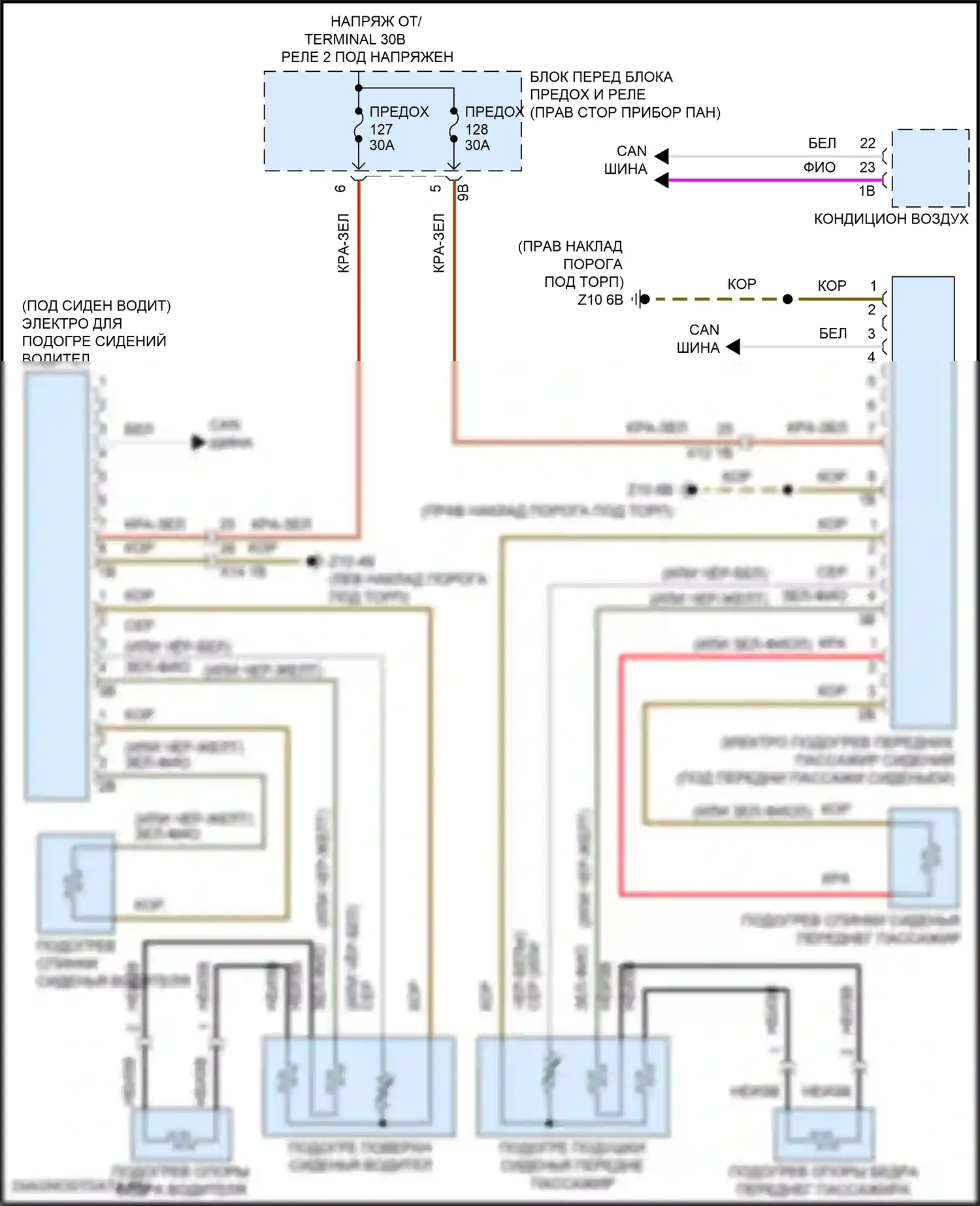 Cooper MINI III рестайлинг (2018-2021): Электросхема обогреваемых сидений, без памяти 