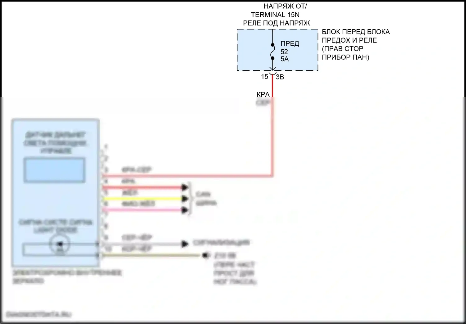 Cooper MINI III рестайлинг (2018-2021): Электросхема электрохромного зеркала 
