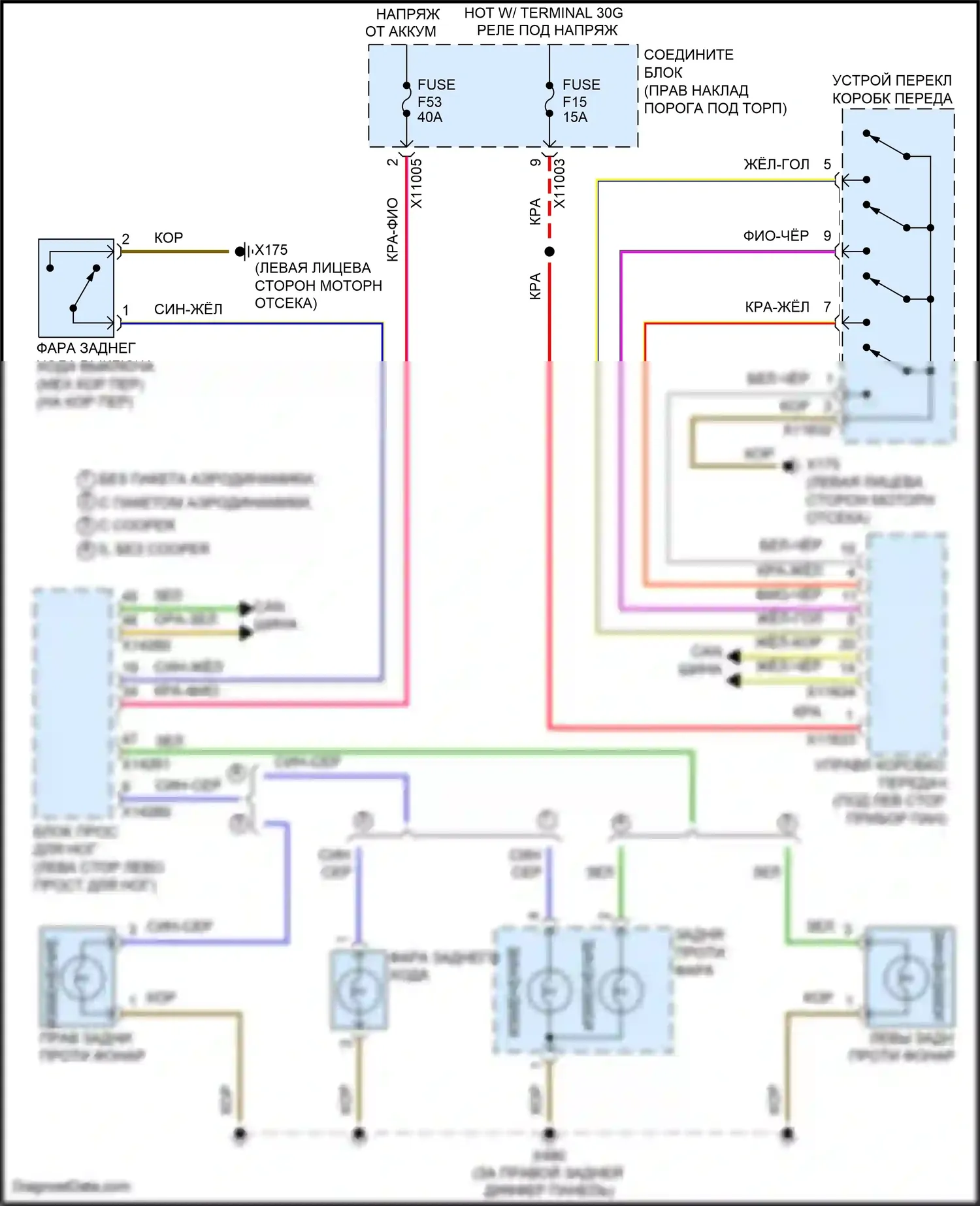Cooper MINI III (2013-2018): Электросхема фонарей заднего хода, кабриолет 