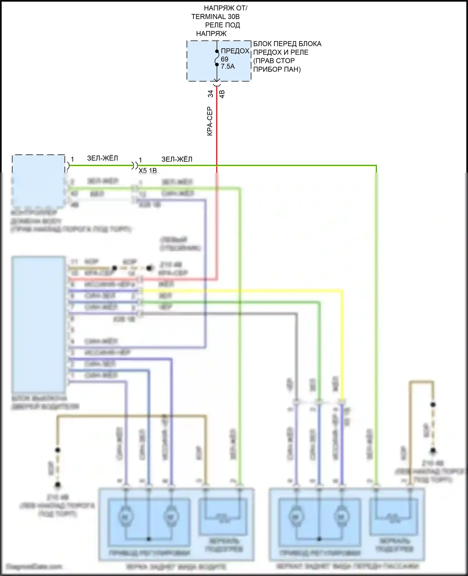 Cooper MINI III (2013-2018): Управления зеркалами заднего вида электросхема, хэтчбек без функции lin bus 