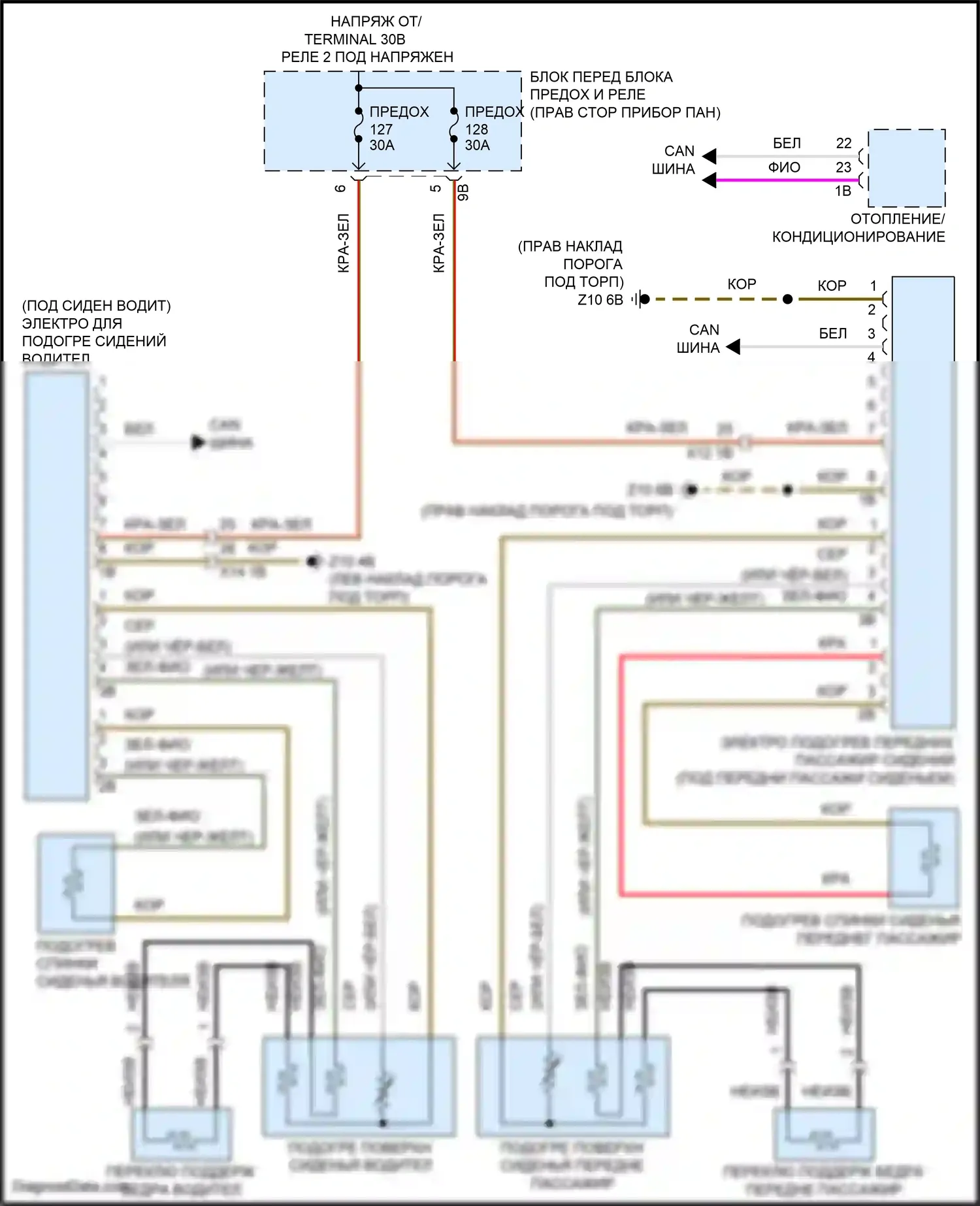 John Cooper Works Clubman MINI II (2015-2019): Электросхема обогреваемых сидений, без памяти 