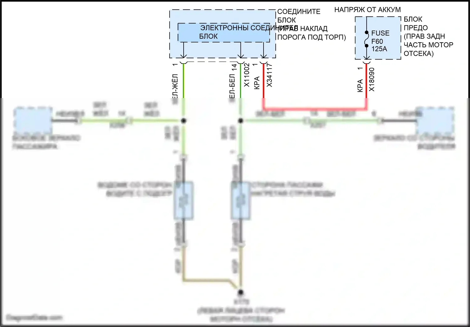 John Cooper Works MINI II рестайлинг (2010-2013): Электросхема подогрева форсунки омывателя 