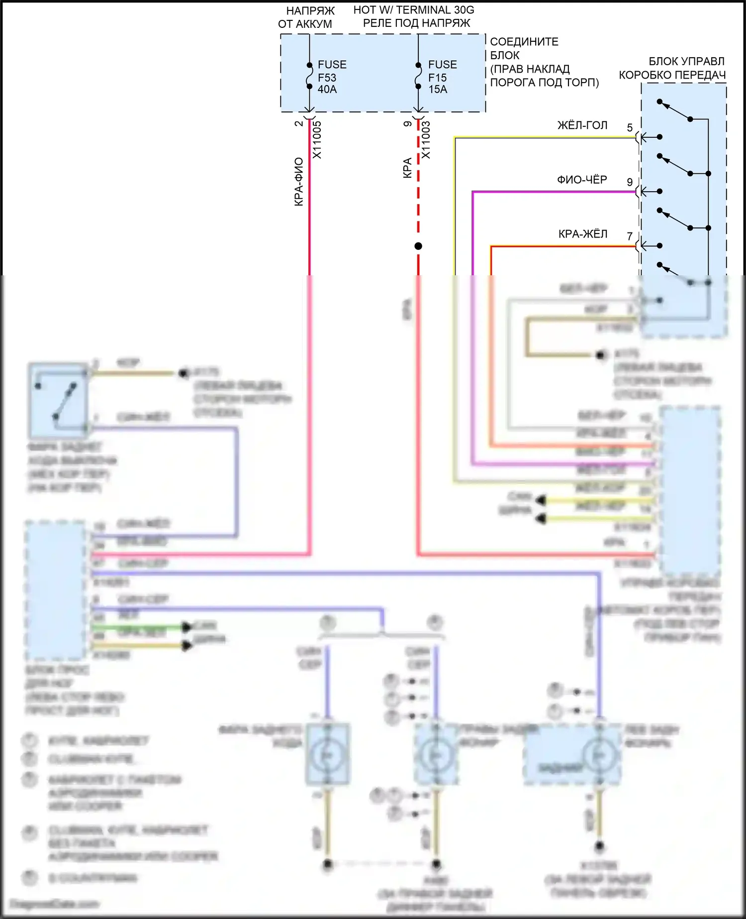 John Cooper Works MINI II рестайлинг (2010-2013): Электросхема фонарей заднего хода 