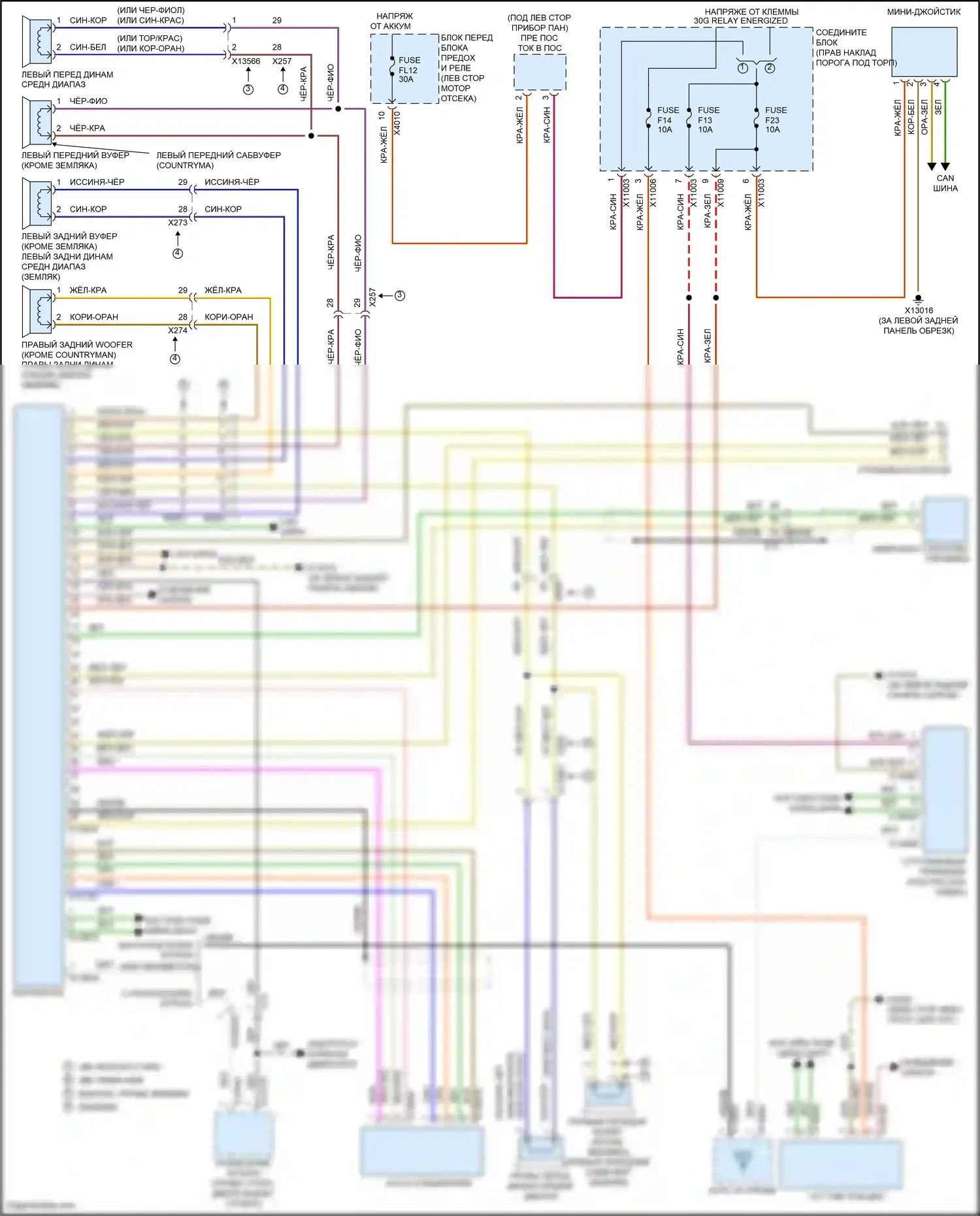 John Cooper Works MINI II рестайлинг (2010-2013): Электросхема магнитолы, без ccc и m-ask, без усилителя 