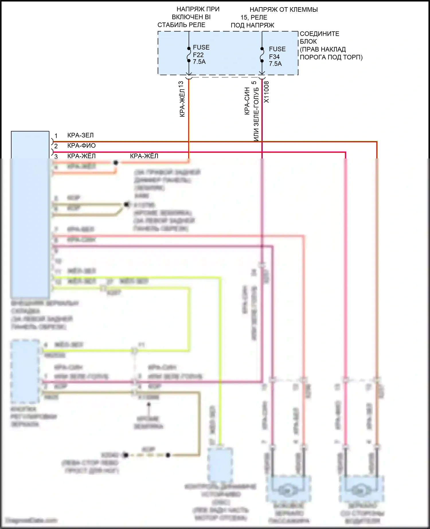 John Cooper Works MINI II рестайлинг (2010-2013): Электросхема зеркал с откидными зеркалами 