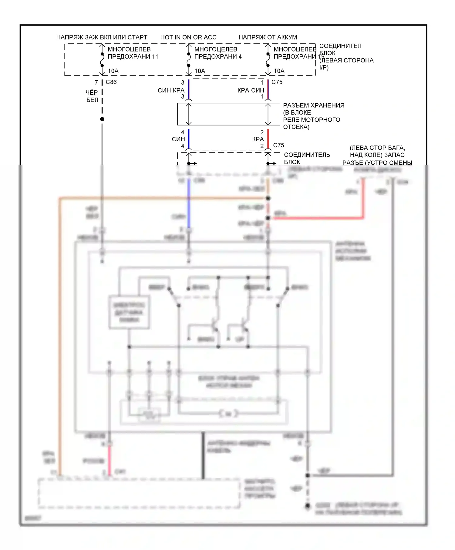 Diamante Mitsubishi I (1989-1997): Электросхема силовой антенны 