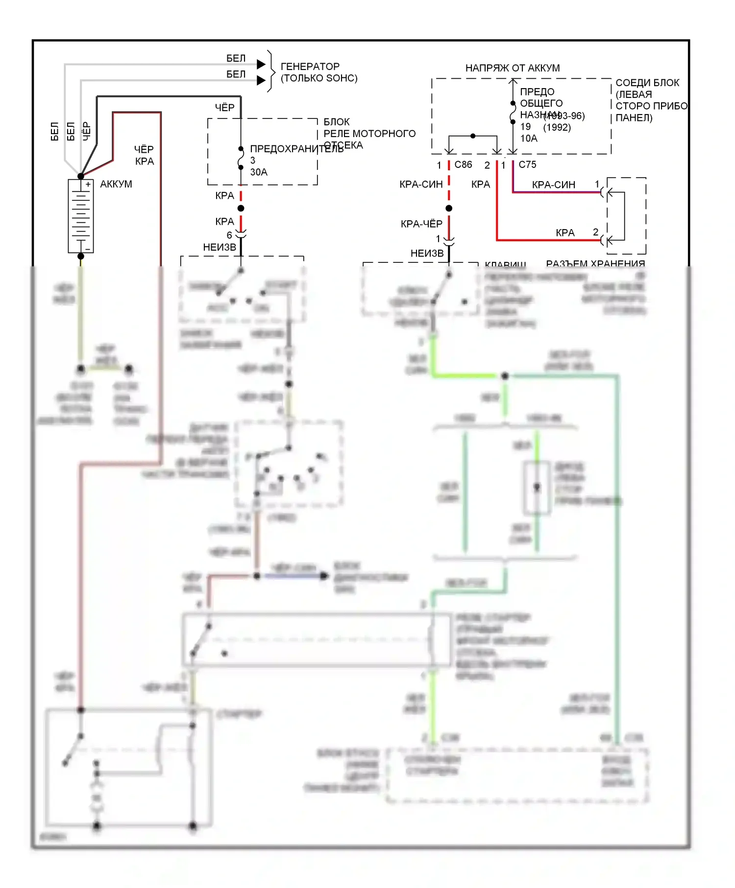 Diamante Mitsubishi I (1989-1997): Электросхема стартера 