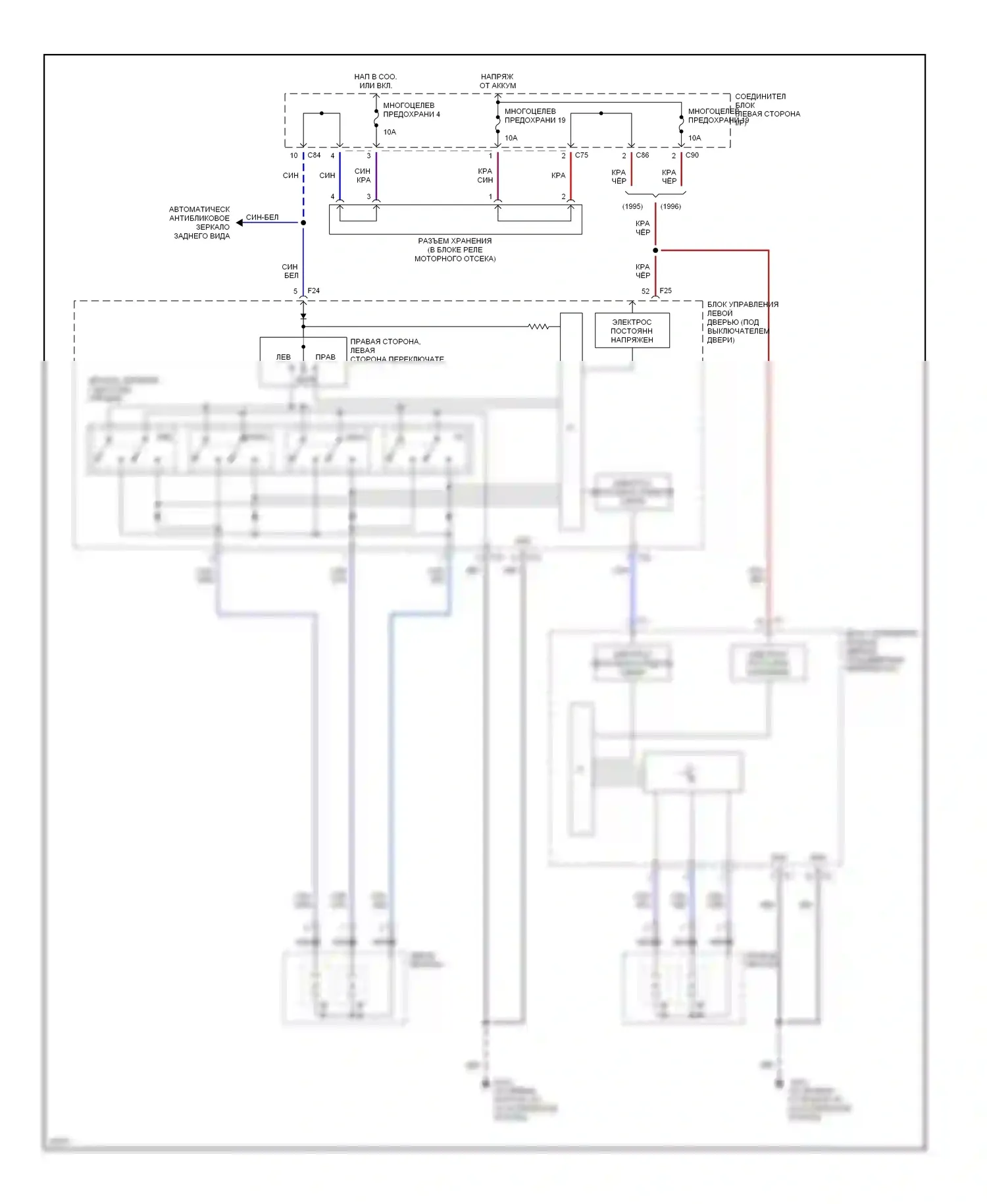 Diamante Mitsubishi I (1989-1997): Электросхема силового зеркала 