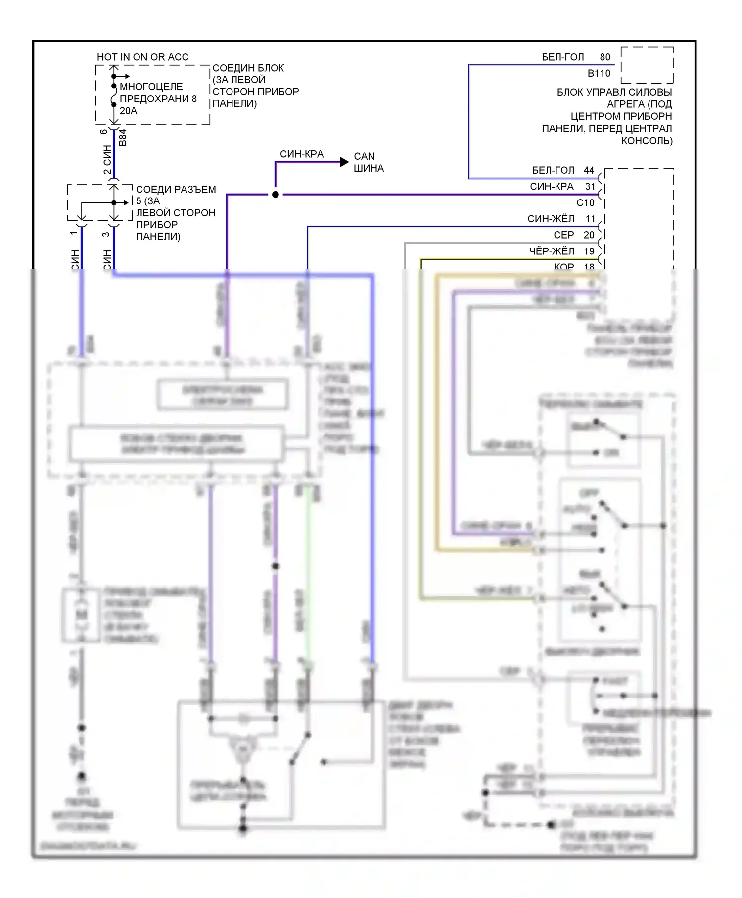 Diamante Mitsubishi II (1995-2005): Дворники и омыватели электросхема 