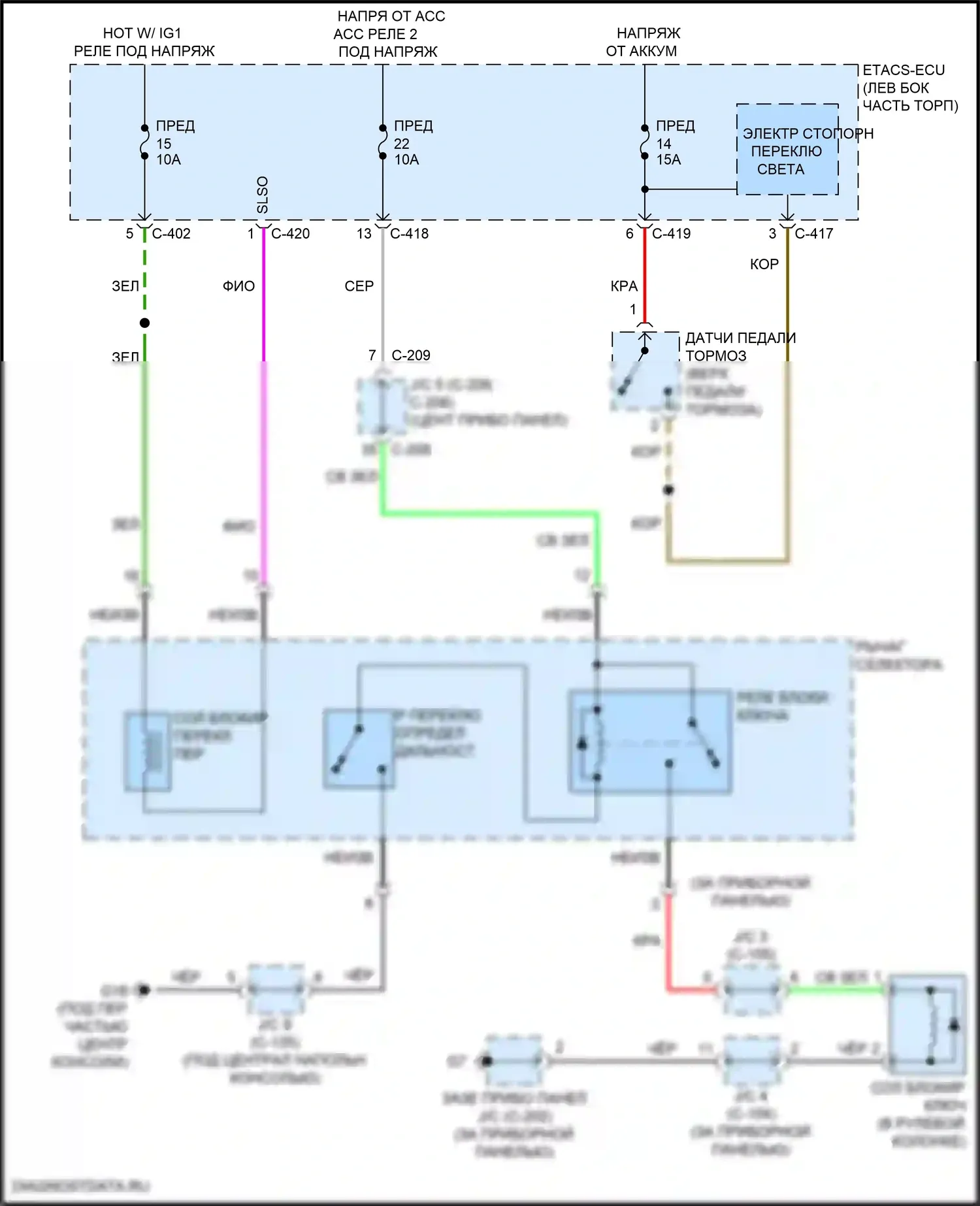 Eclipse Cross Mitsubishi I рестайлинг (2020-2024): Электросхема блокировки селектора 