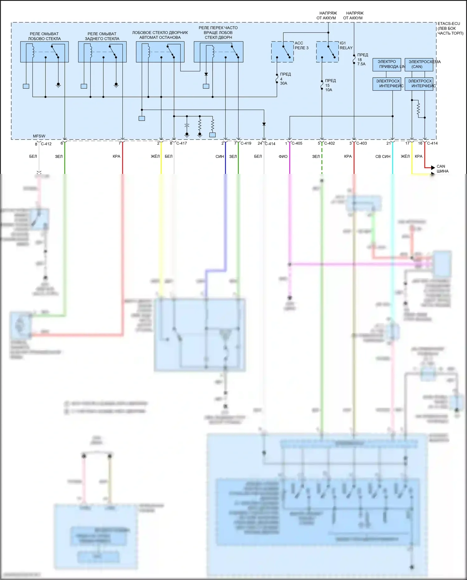 Eclipse Cross Mitsubishi I рестайлинг (2020-2024): Электросхема передних дворников и омывателей 