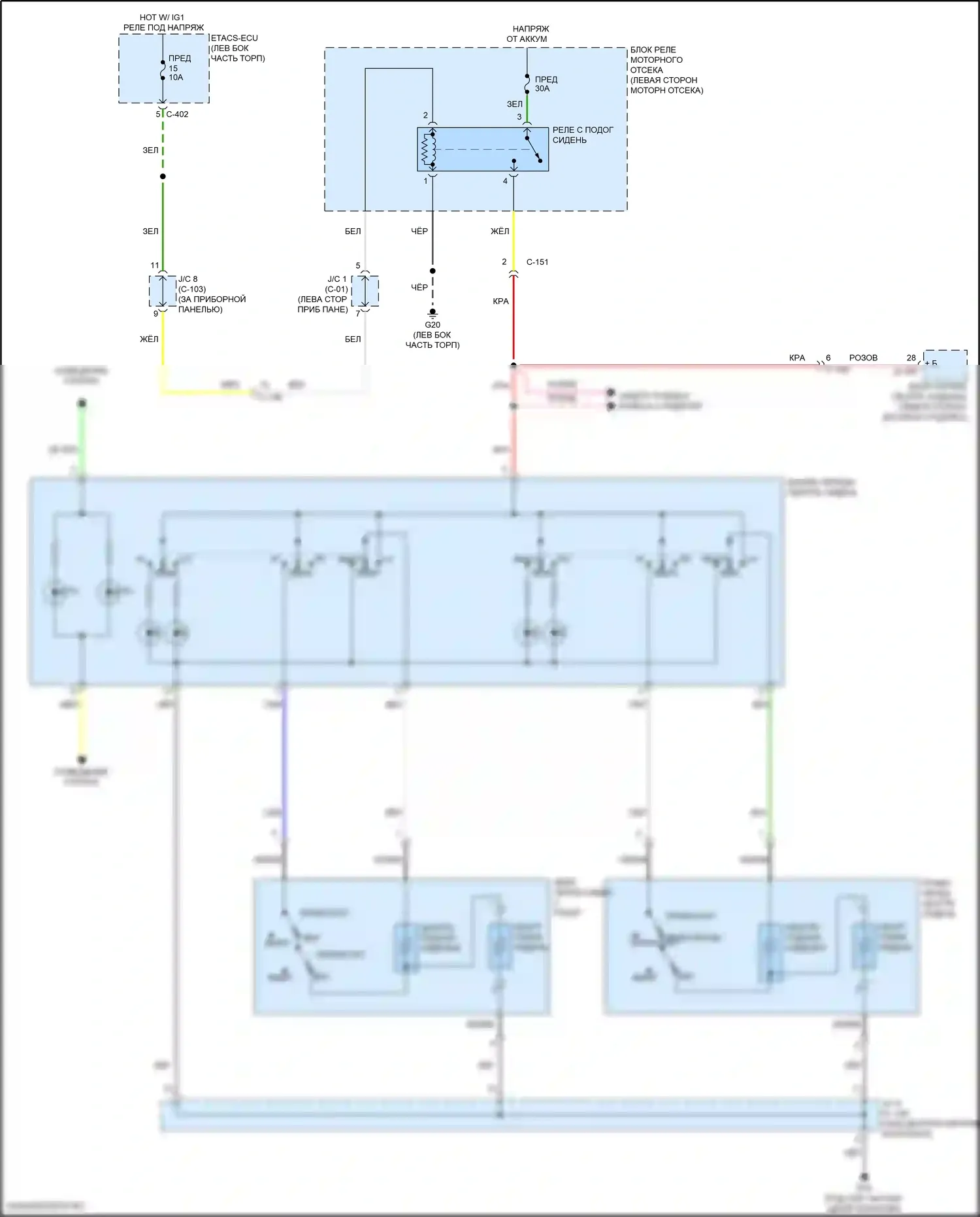 Eclipse Cross Mitsubishi I рестайлинг (2020-2024): Электросхема передних обогреваемых сидений 