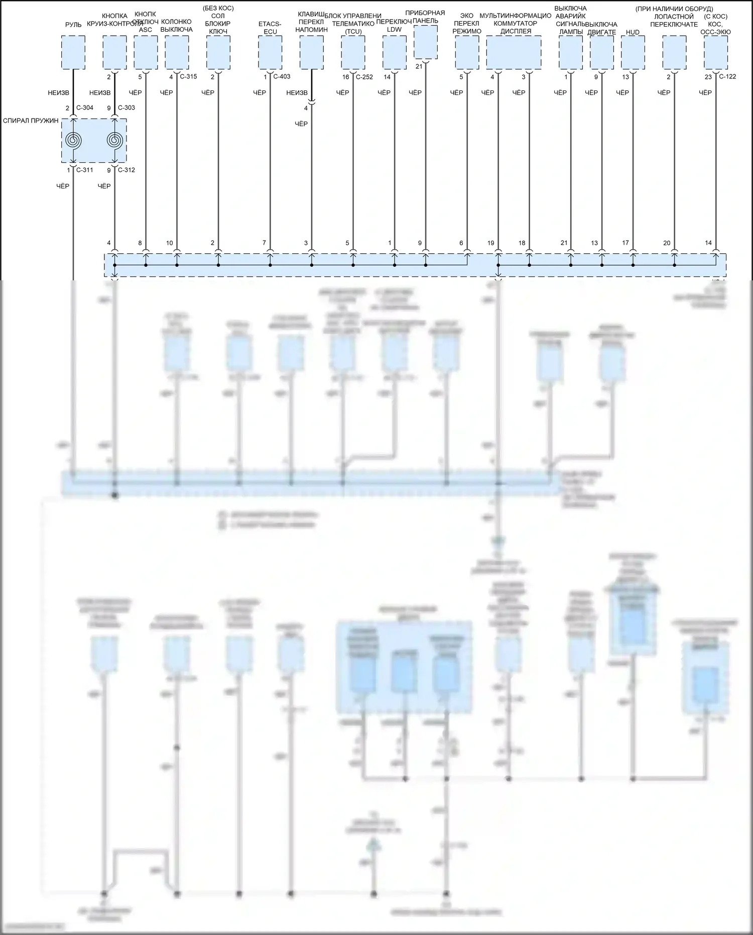 Eclipse Cross Mitsubishi I рестайлинг (2020-2024): Электросхема точек подключения масс (1 из 4) 