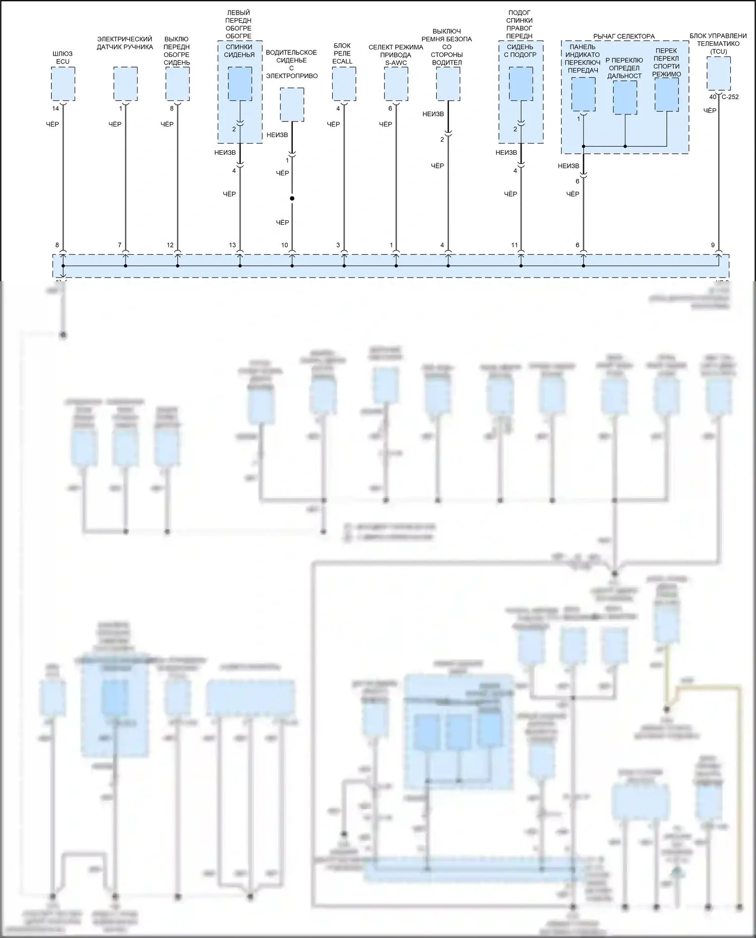 Eclipse Cross Mitsubishi I рестайлинг (2020-2024): Электросхема точек подключения масс (3 из 4) 