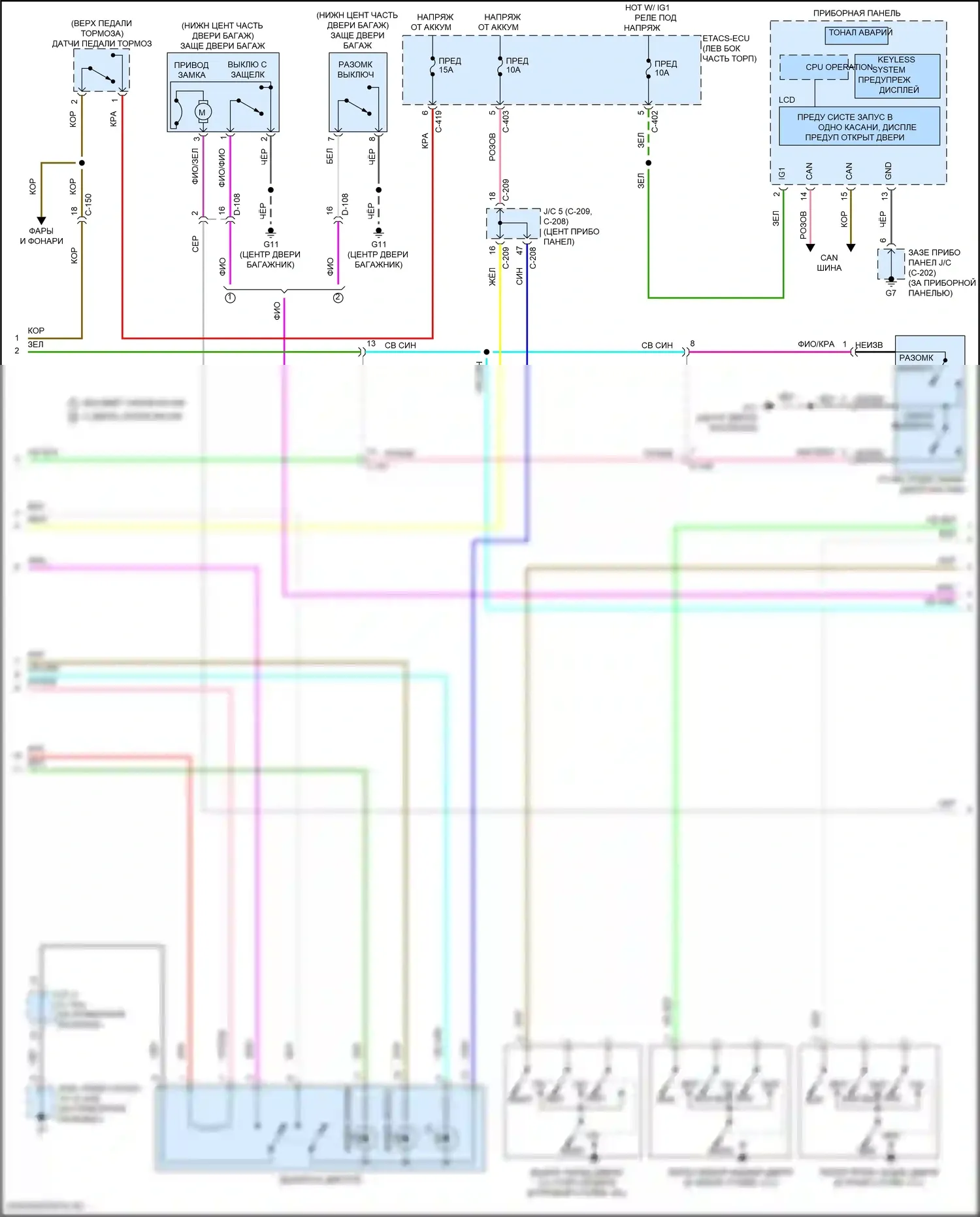 Eclipse Cross Mitsubishi I рестайлинг (2020-2024): Электросхема центрального замка, с запуском одним нажатием (2 из 3) 