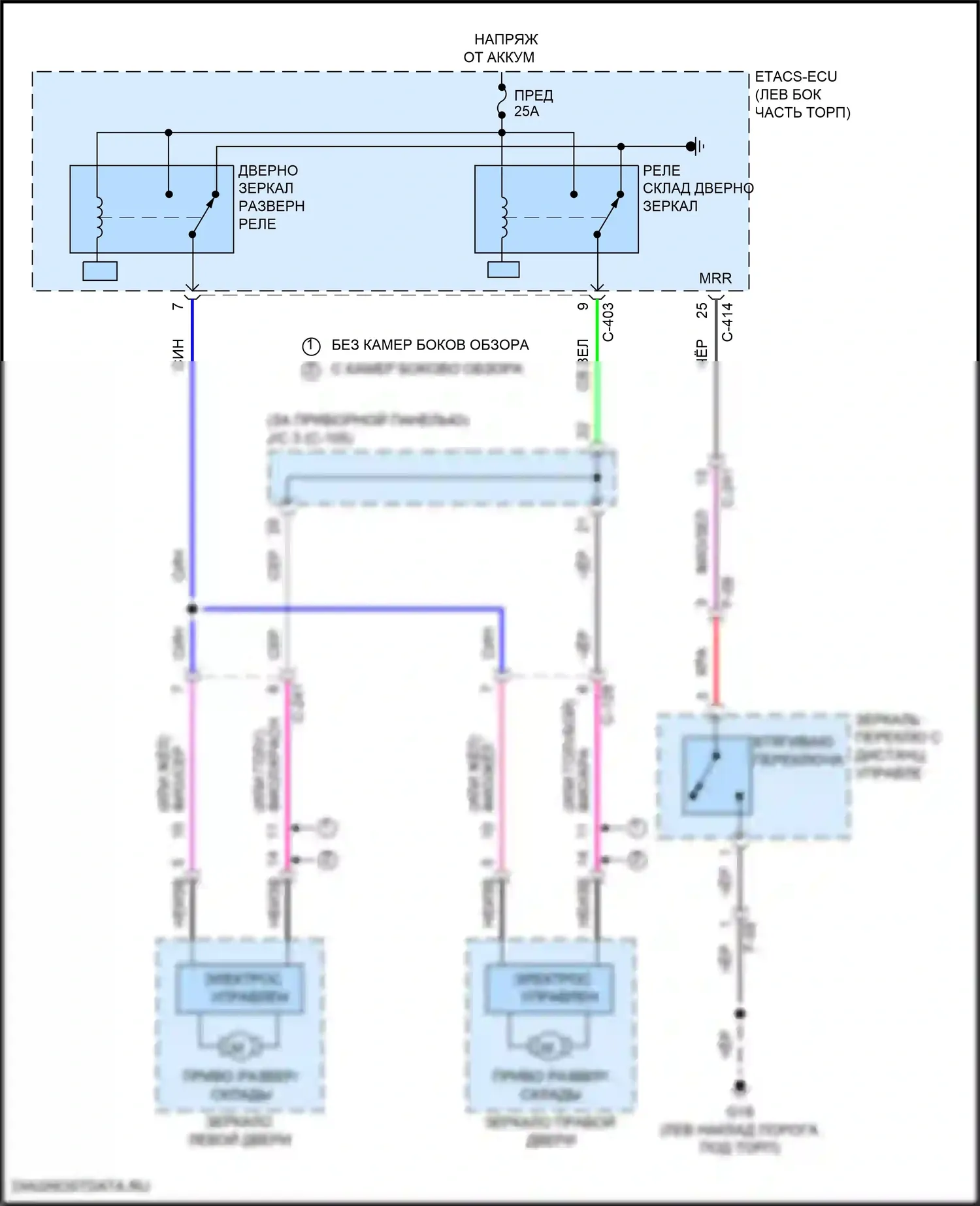 Eclipse Cross Mitsubishi I рестайлинг (2020-2024): Электросхема зеркал с откидными зеркалами 
