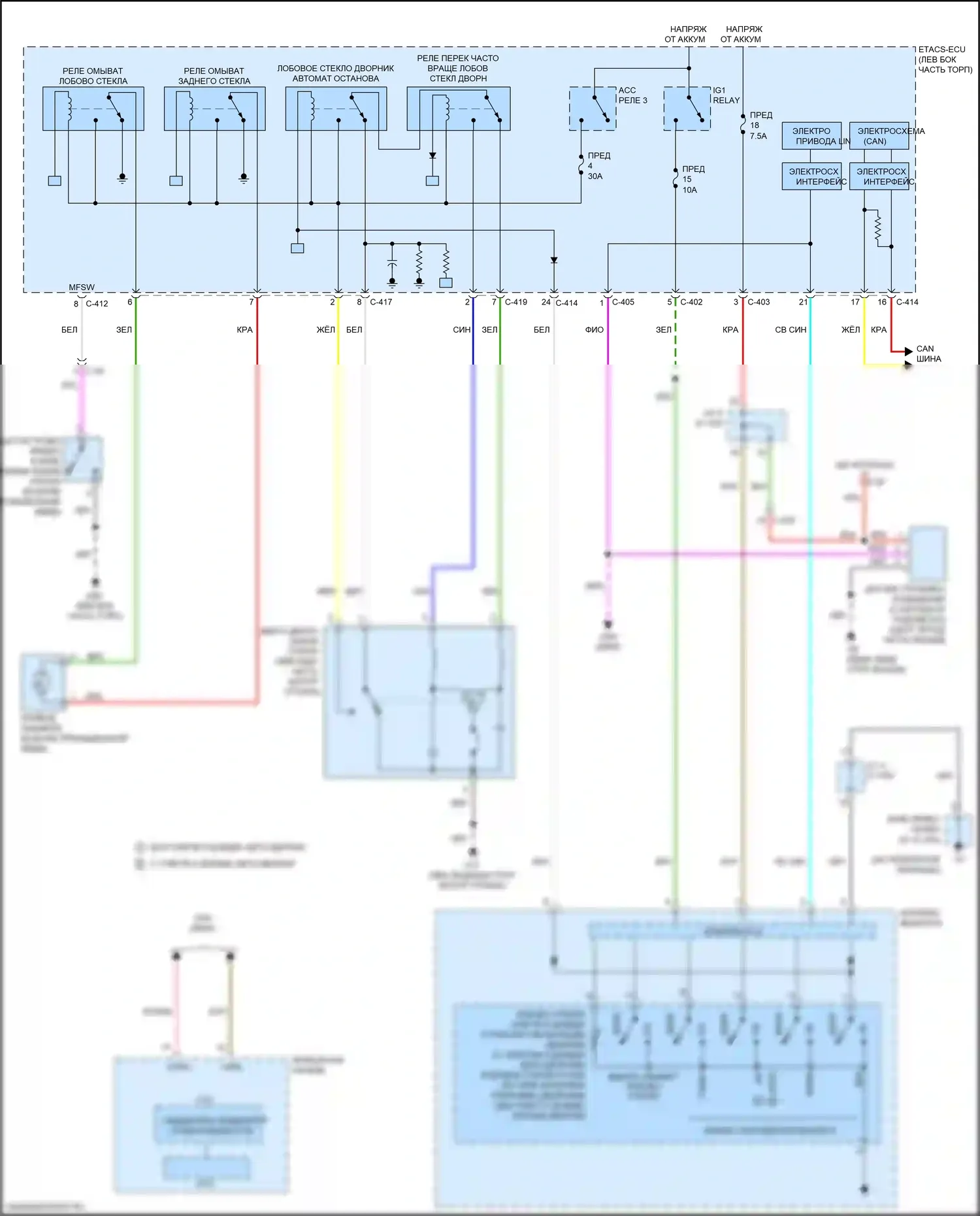 Eclipse Cross Mitsubishi I (2017-2022): Электросхема передних дворников и омывателей 