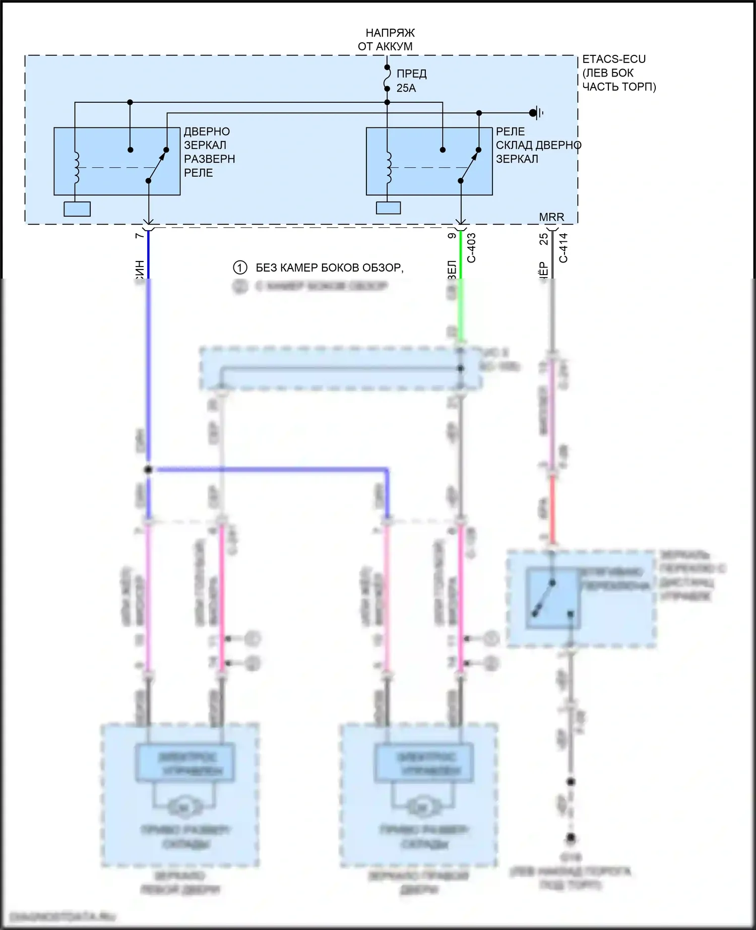 Eclipse Cross Mitsubishi I (2017-2022): Электросхема зеркал с откидными зеркалами 