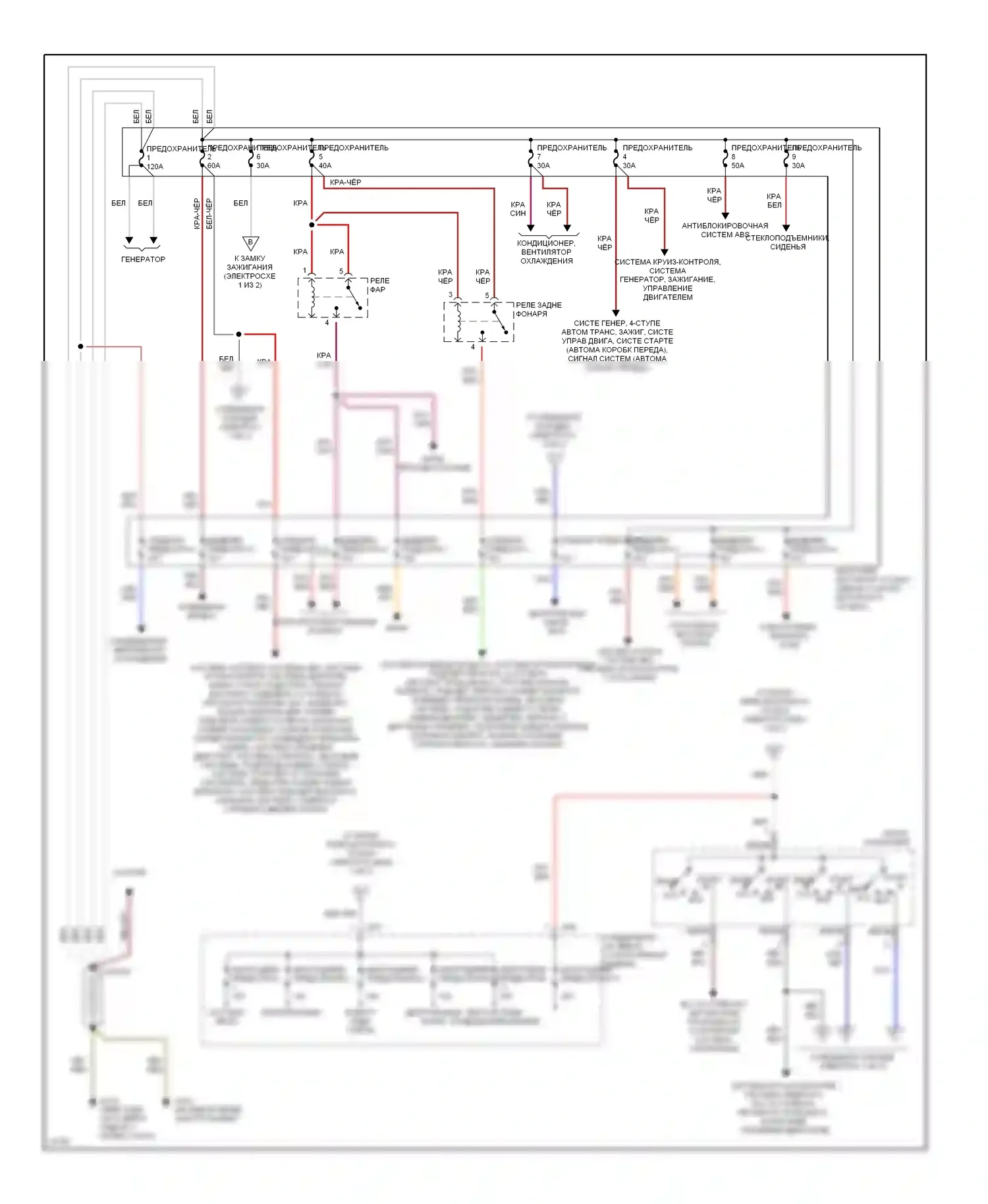 Eclipse Mitsubishi II (1994-1999): 2.0л, электросхема блока предохранителей реле (1 из 2) 