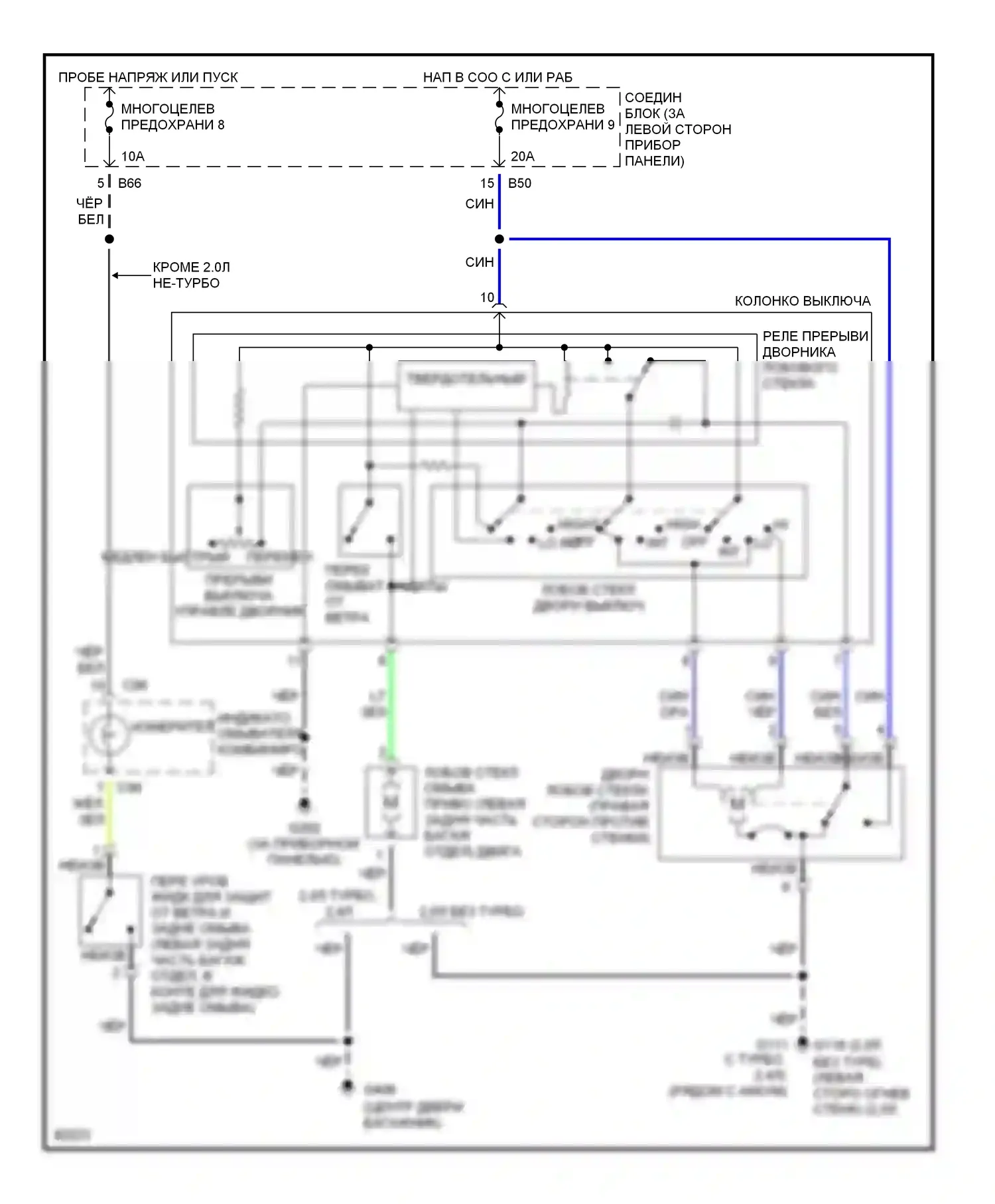 Eclipse Mitsubishi II (1994-1999): Электросхема передних дворников и омывателей 