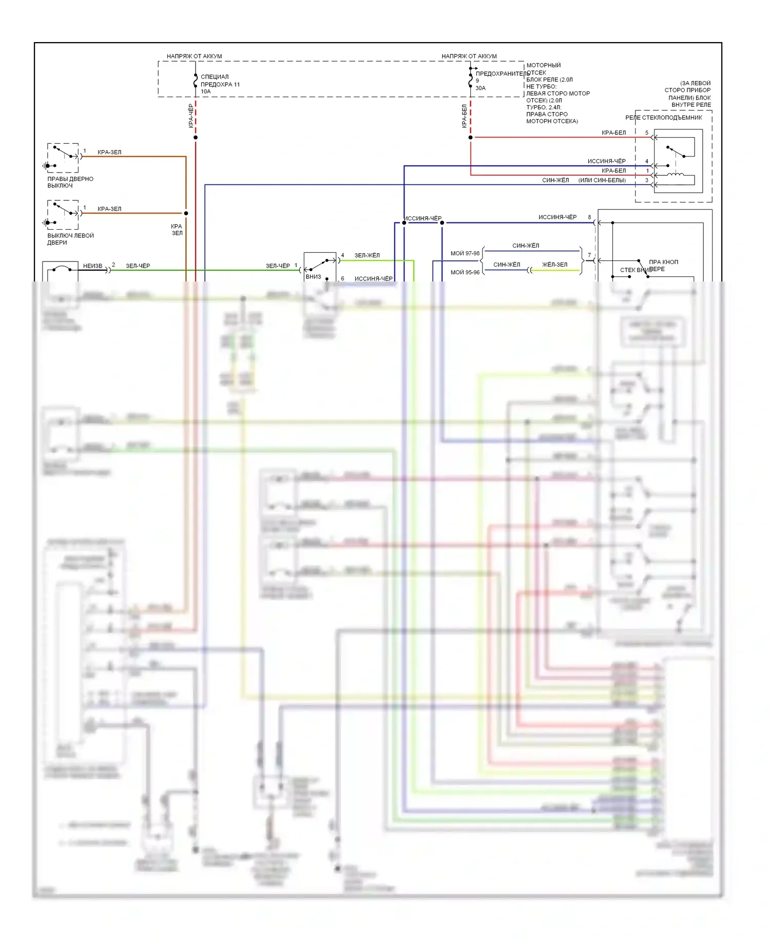 Eclipse Mitsubishi II (1994-1999): Электросхема стеклоподъемника, кабриолет 
