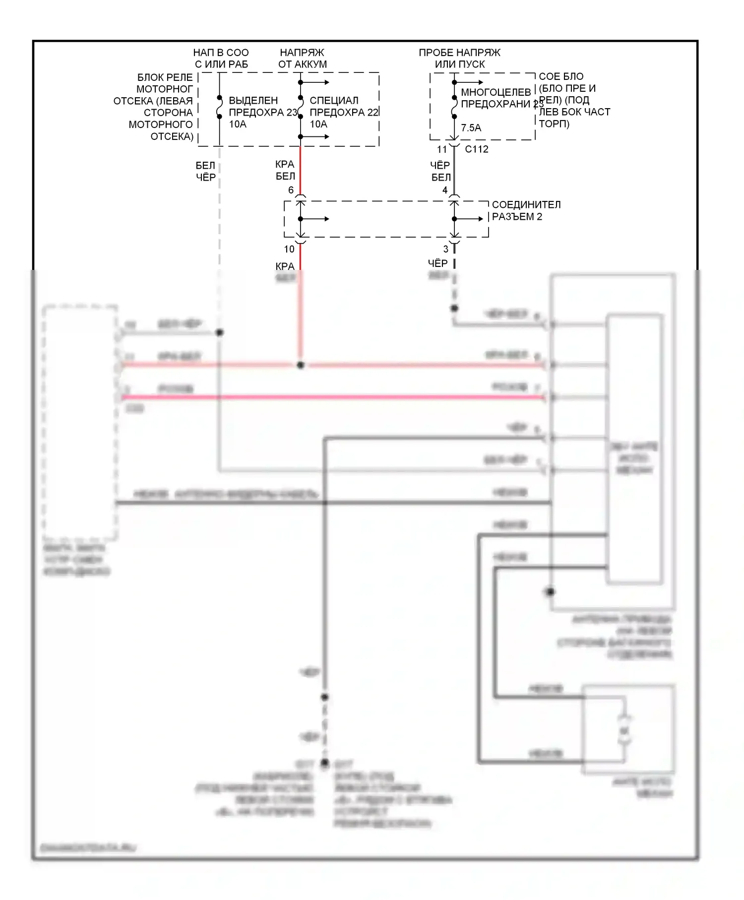 Eclipse Mitsubishi III (1999-2005): Электросхема силовой антенны 
