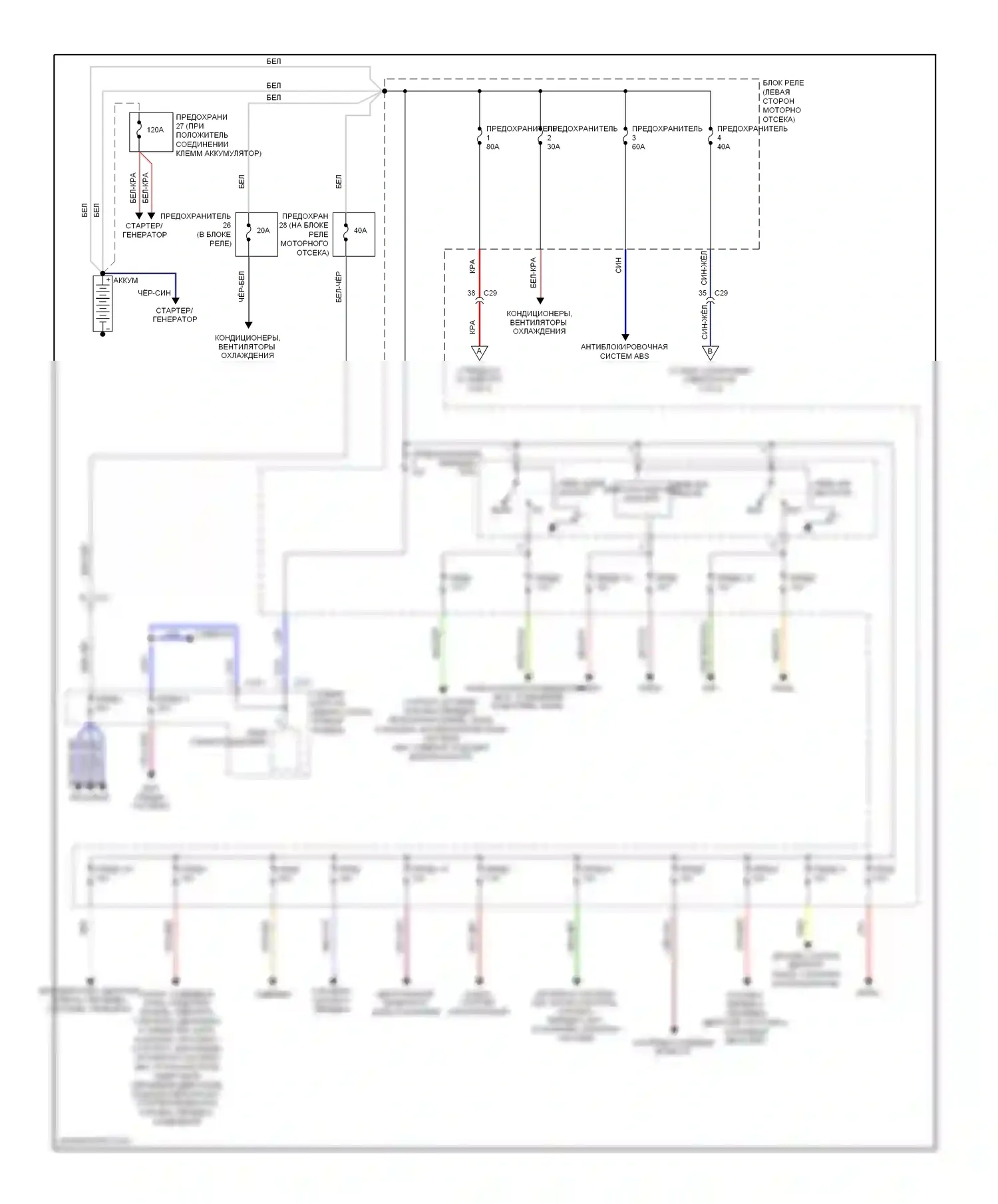 Galant Mitsubishi IX рестайлинг 2 (2008-2012): Электросхема блока предохранителей реле (1 из 2) 